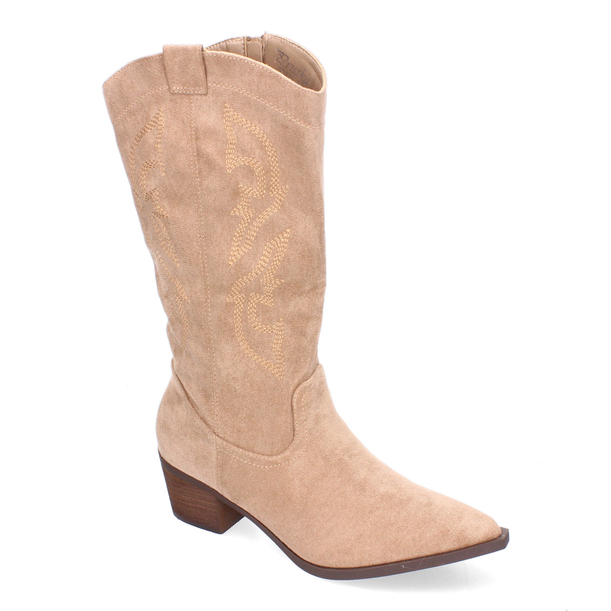 Bota Campera para Mujer con Bordados, Punta Redonda y Cremallera