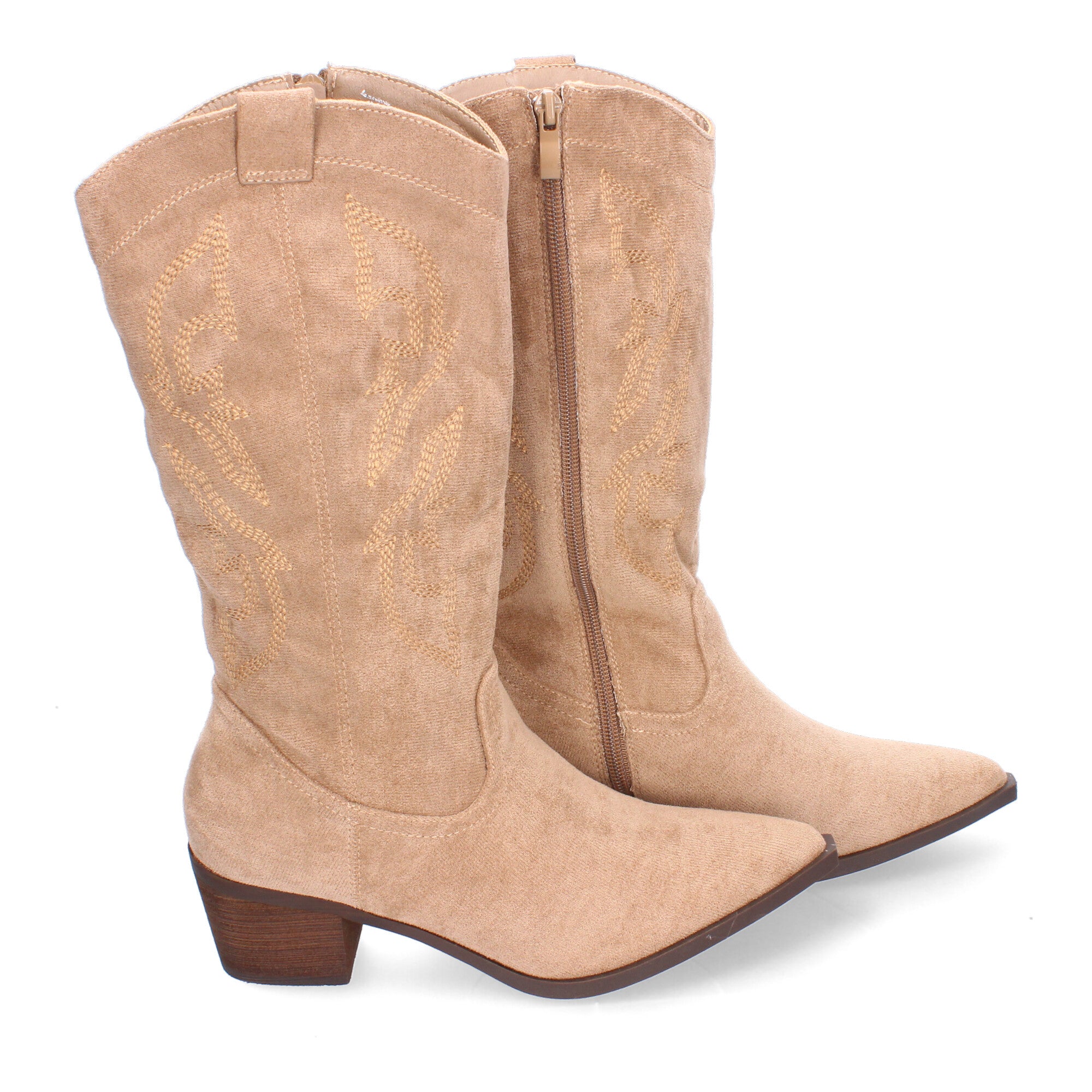 Bota Campera para Mujer con Bordados, Punta Redonda y Cremallera