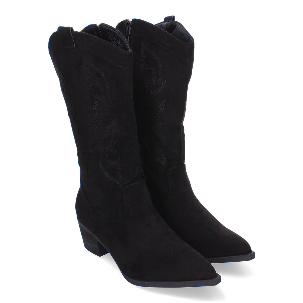 Bota Campera para Mujer con Bordados, Punta Redonda y Cremallera