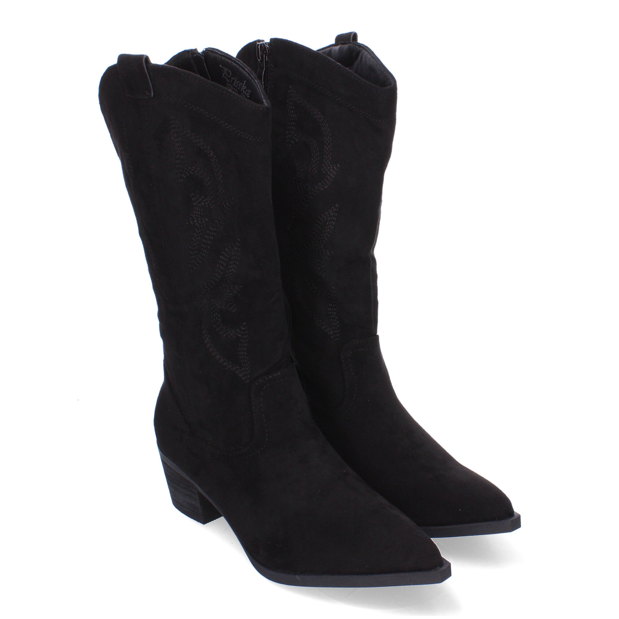 Bota Campera para Mujer con Bordados, Punta Redonda y Cremallera