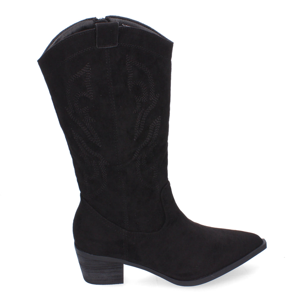Bota Campera para Mujer con Bordados, Punta Redonda y Cremallera