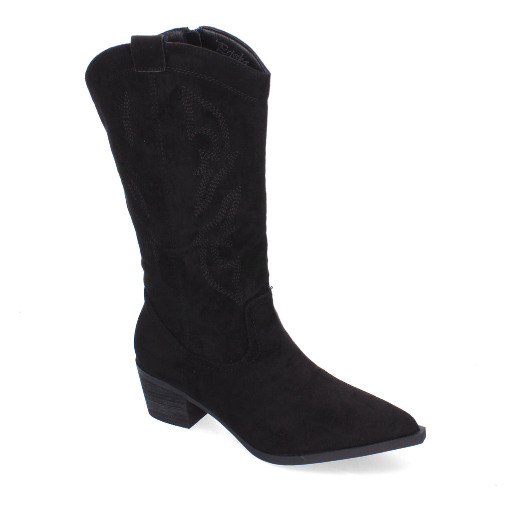 Bota Campera para Mujer con Bordados, Punta Redonda y Cremallera