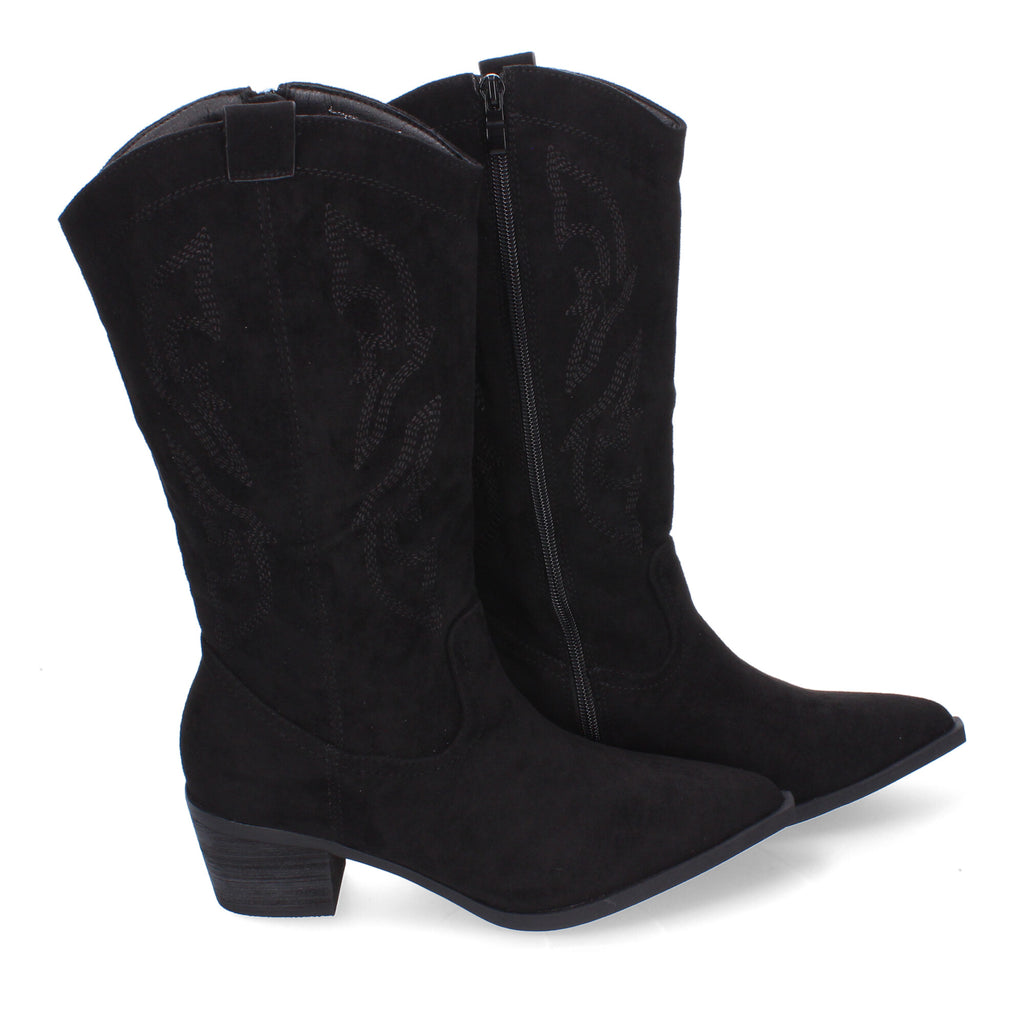 Bota Campera para Mujer con Bordados, Punta Redonda y Cremallera