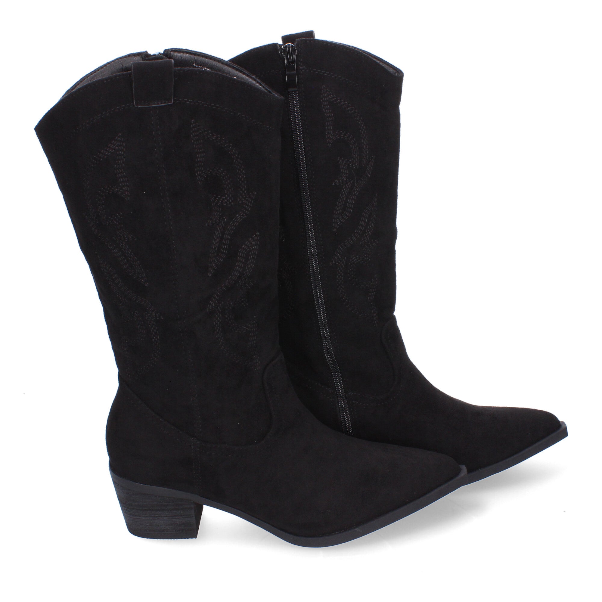 Bota Campera para Mujer con Bordados, Punta Redonda y Cremallera
