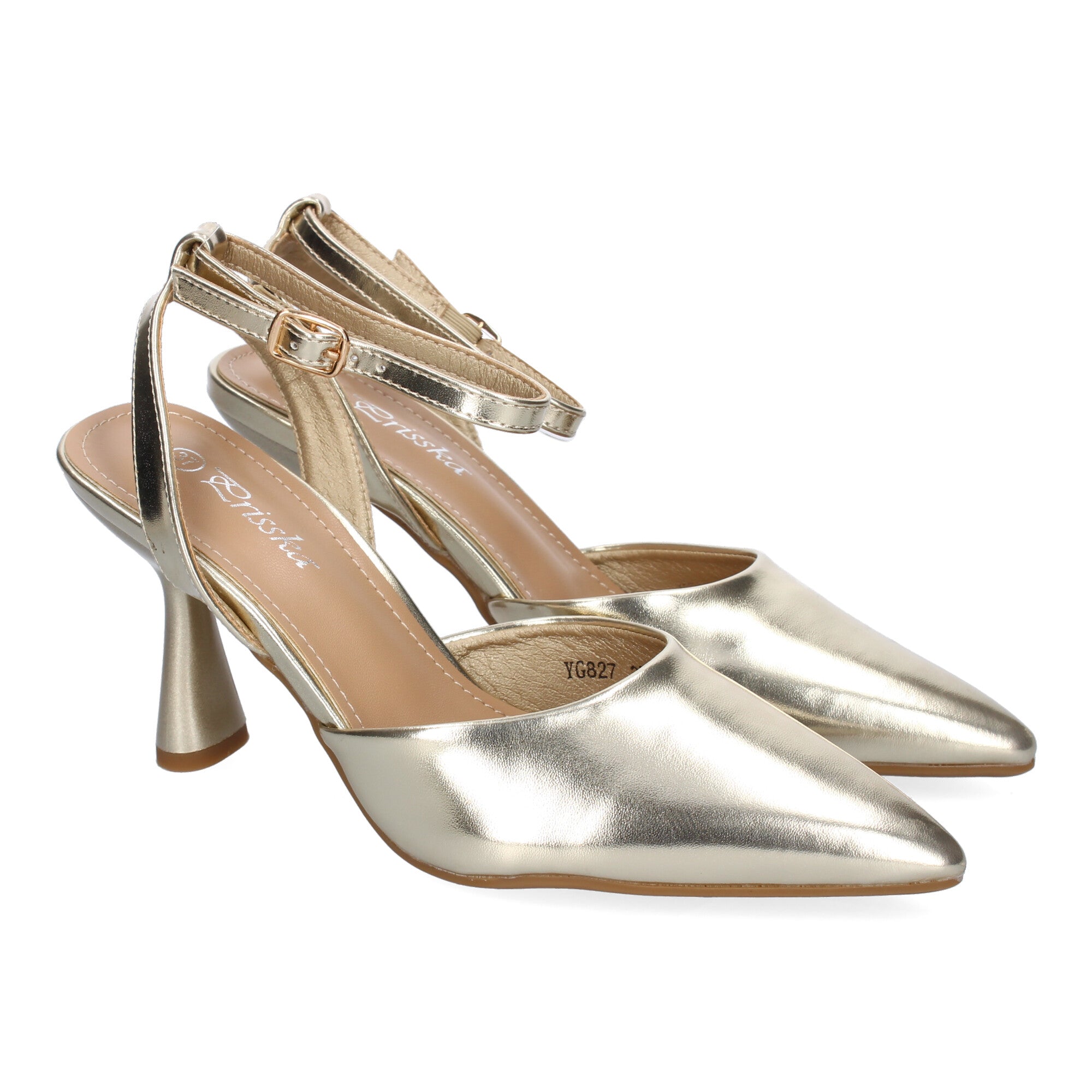 Zapato  Dorado  Salón con Tacon Fino Y Punta Fina Para Mujer