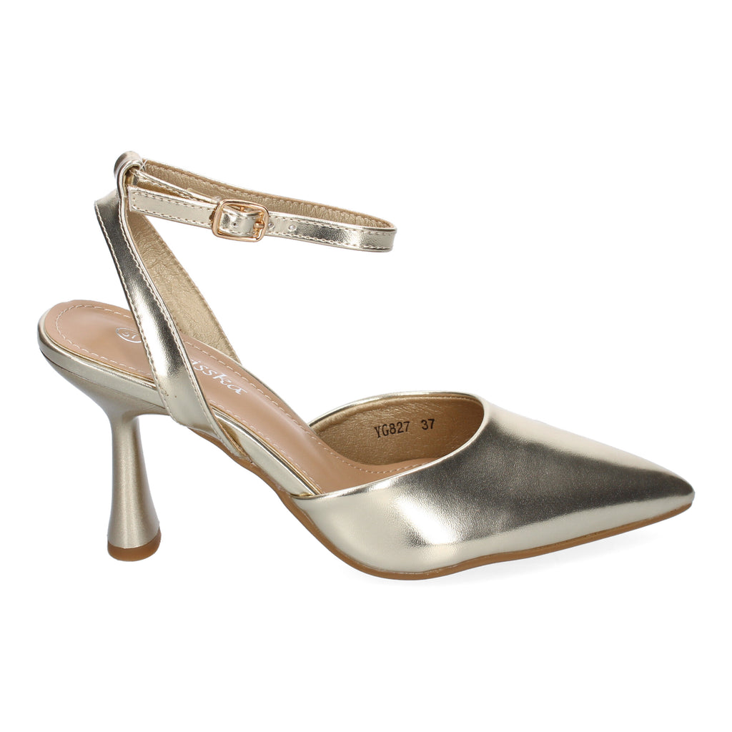 Zapato  Dorado  Salón con Tacon Fino Y Punta Fina Para Mujer