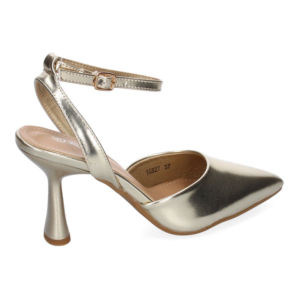 Zapato  Dorado  Salón con Tacon Fino Y Punta Fina Para Mujer