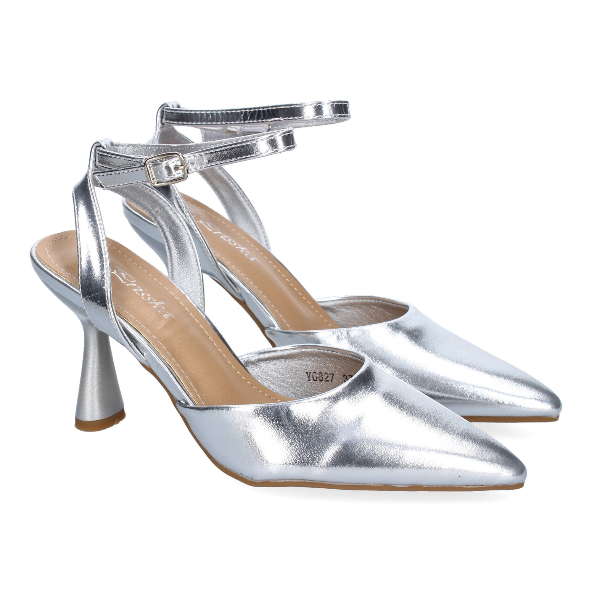 Zapato Plateado  Salón con Tacon Fino Y Punta Fina Para Mujer