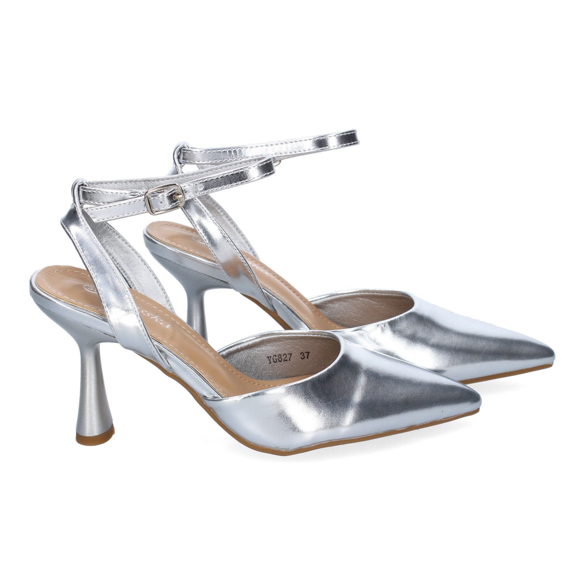 Zapato Plateado  Salón con Tacon Fino Y Punta Fina Para Mujer