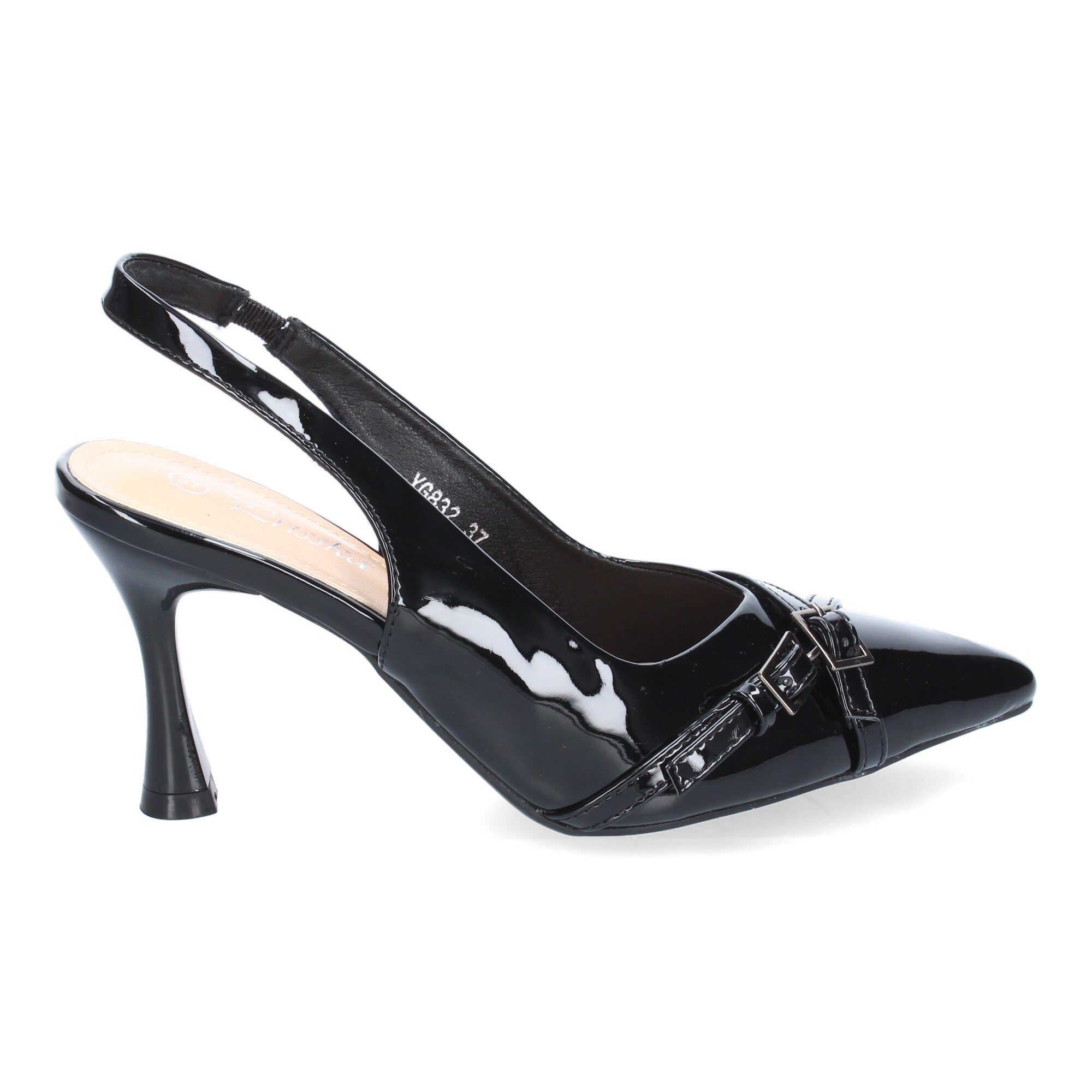 Zapato Charol Negro Salón con Tacon Fino Y Punta Fina Para Mujer