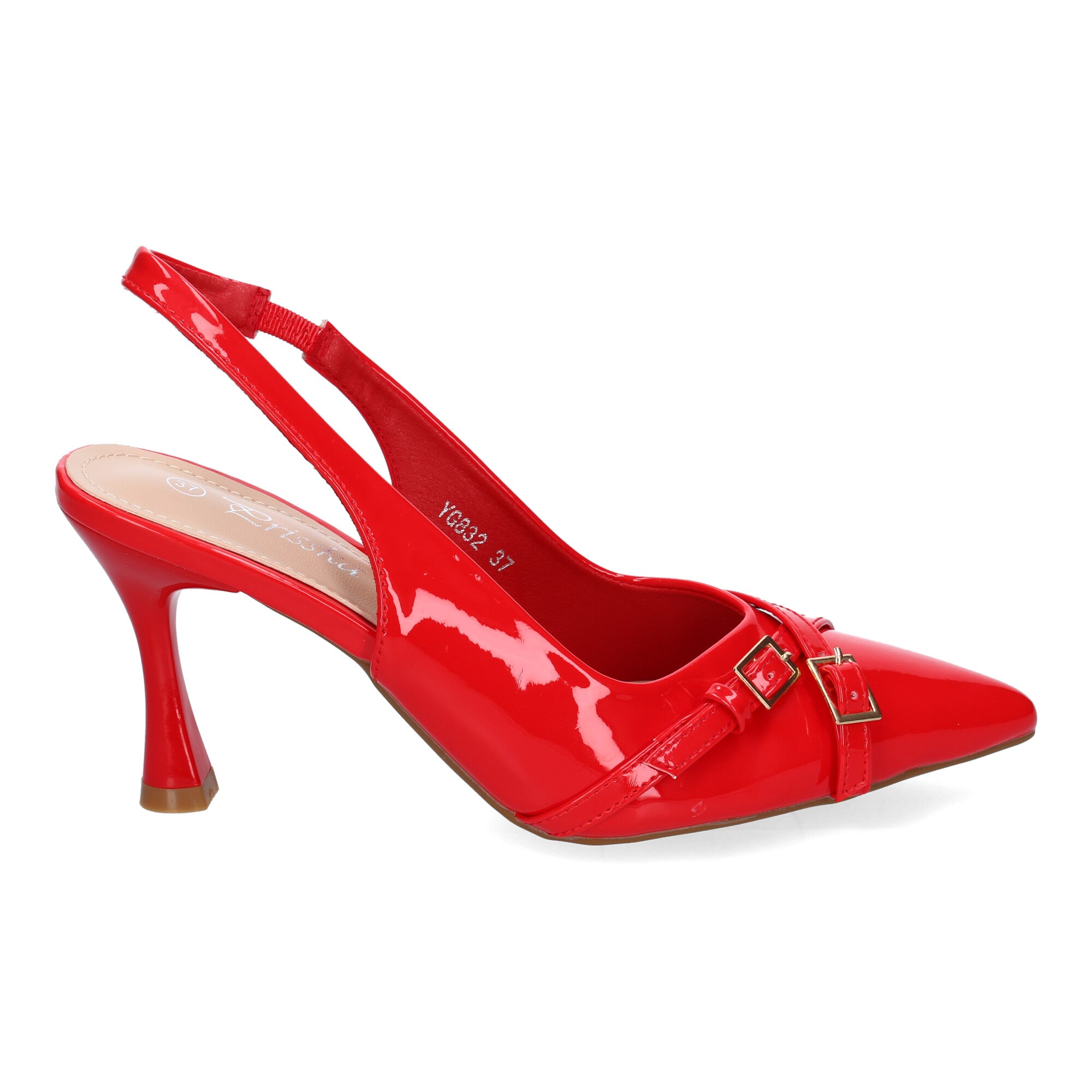Zapato Charol Rojo Salón con Tacon Fino Y Punta Fina Para Mujer