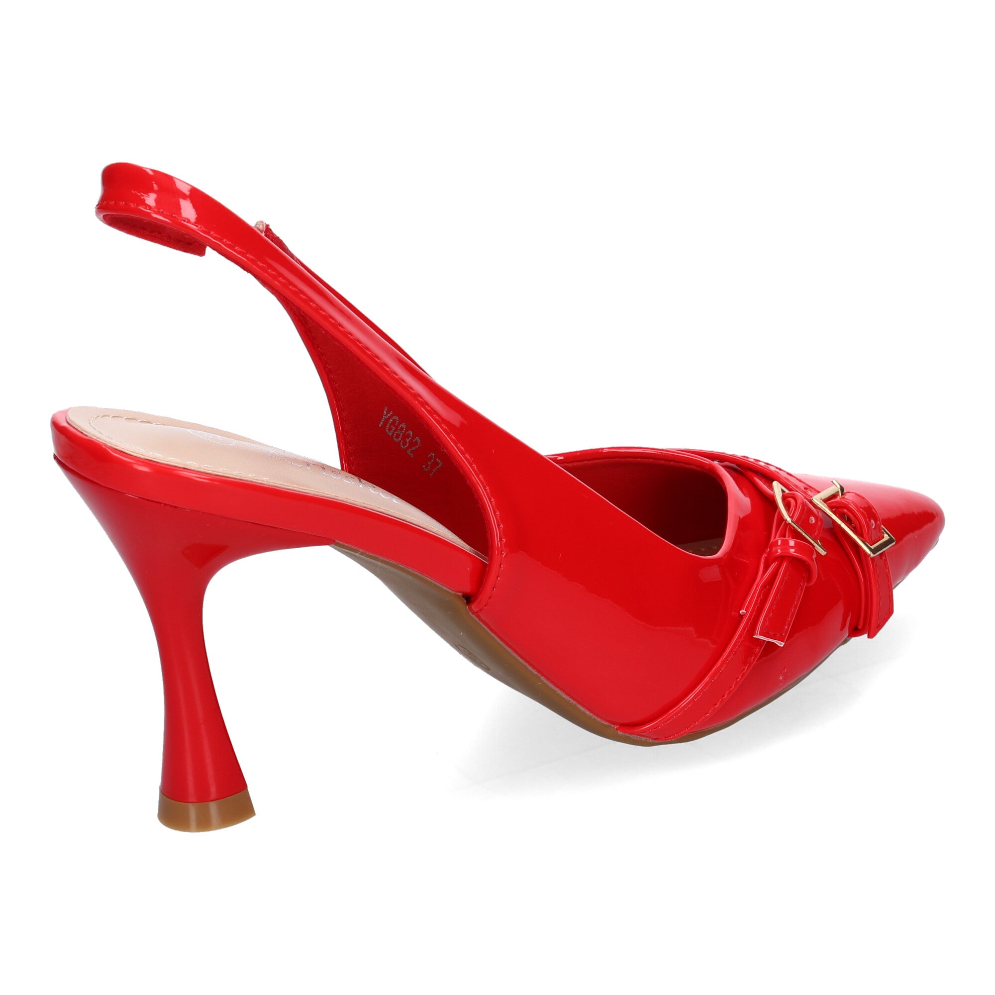 Zapato Charol Rojo Salón con Tacon Fino Y Punta Fina Para Mujer