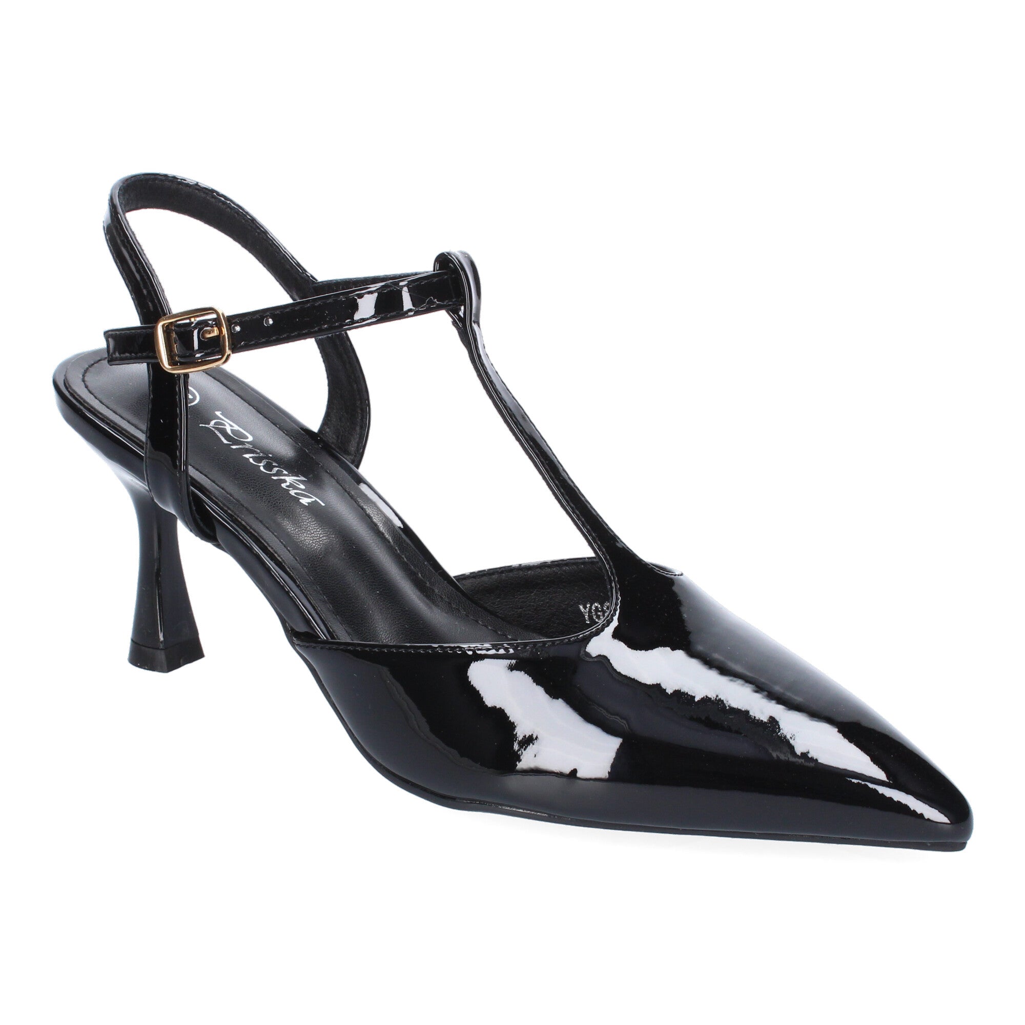 Zapato Charol Negro Salón con Tacon Fino Y Punta Fina Para Mujer