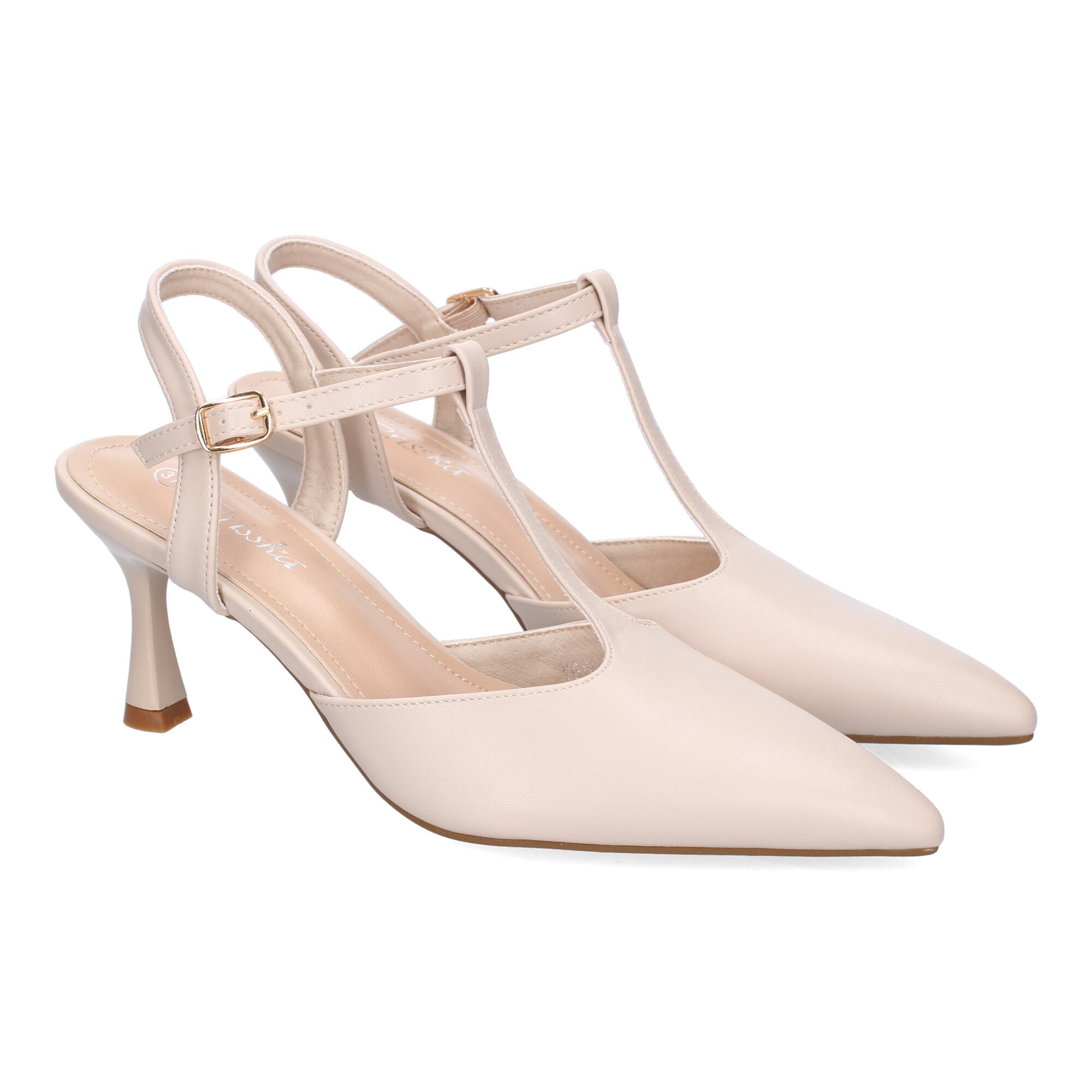 Zapato Elegante Beige Salón con Tacon Fino Y Punta Fina Para Mujer
