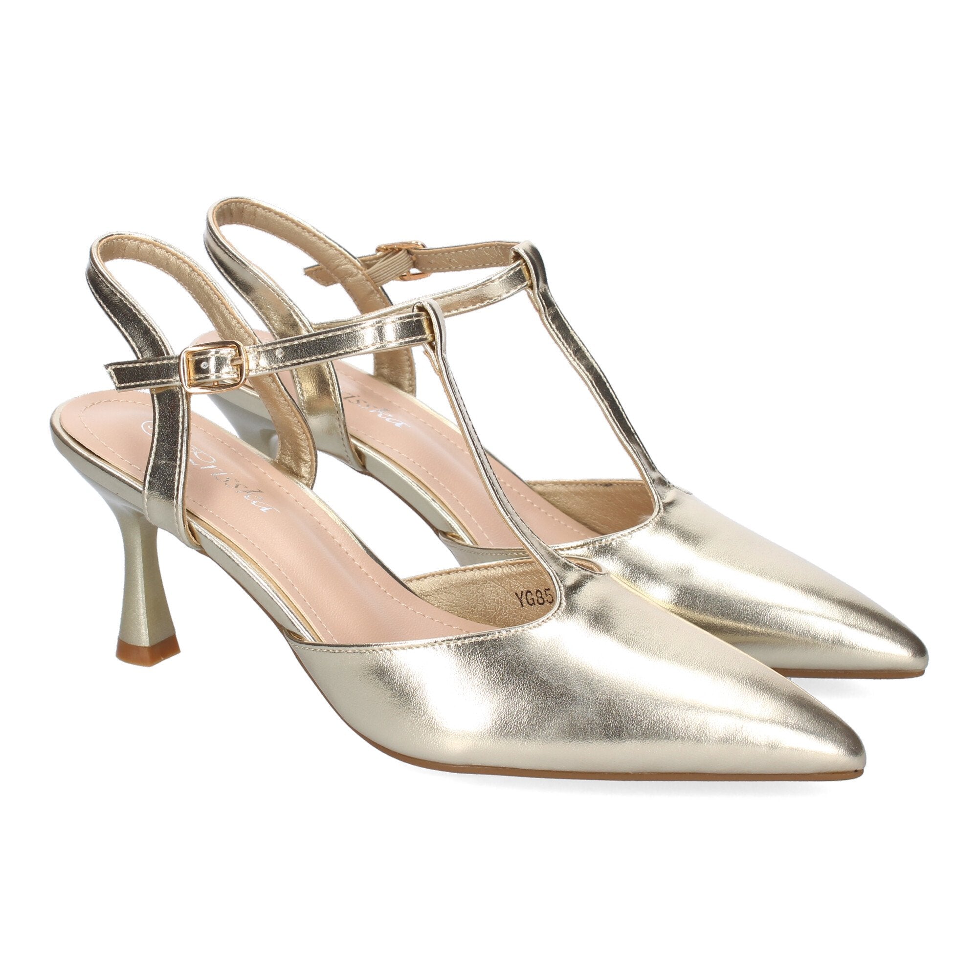 Zapato Moderno Dorado  Salón con Tacon Fino Y Punta Fina Para Mujer