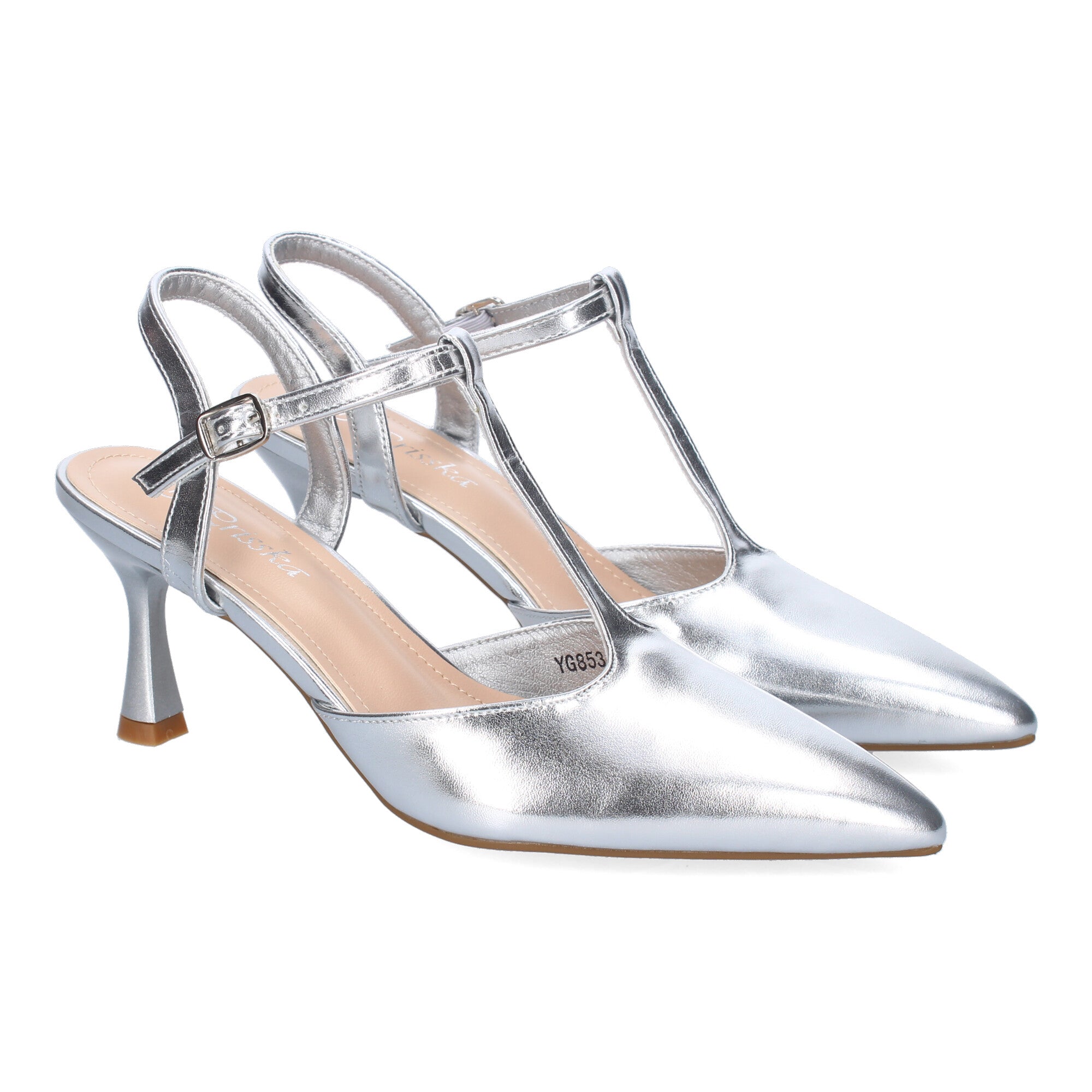 Zapato Moderno Plateado  Salón con Tacon Fino Y Punta Fina Para Mujer
