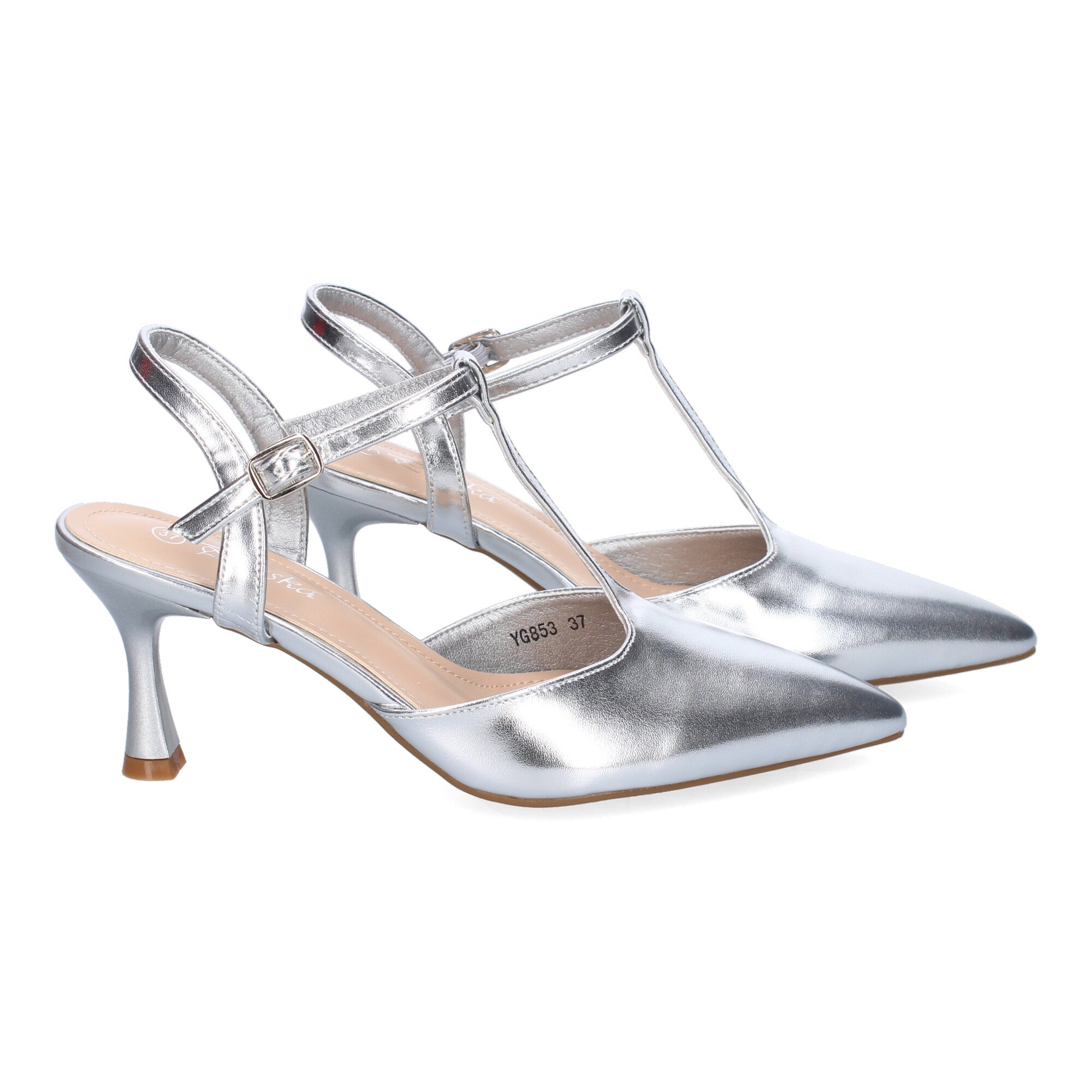 Zapato Moderno Plateado  Salón con Tacon Fino Y Punta Fina Para Mujer