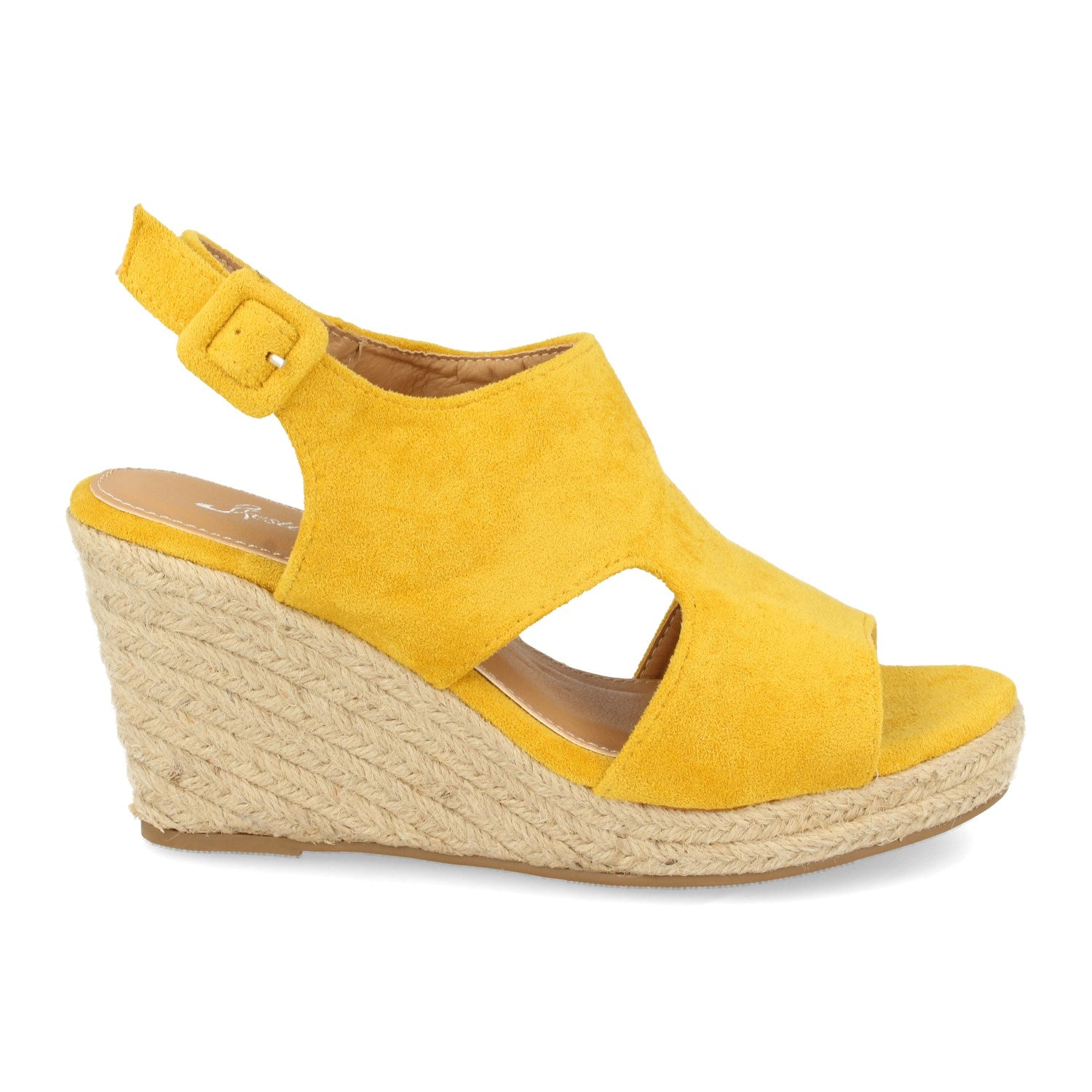 Sandalias de Mujer con Cuña de Yute, Talón y Puntera Abiertos y Hebilla en el Tobillo