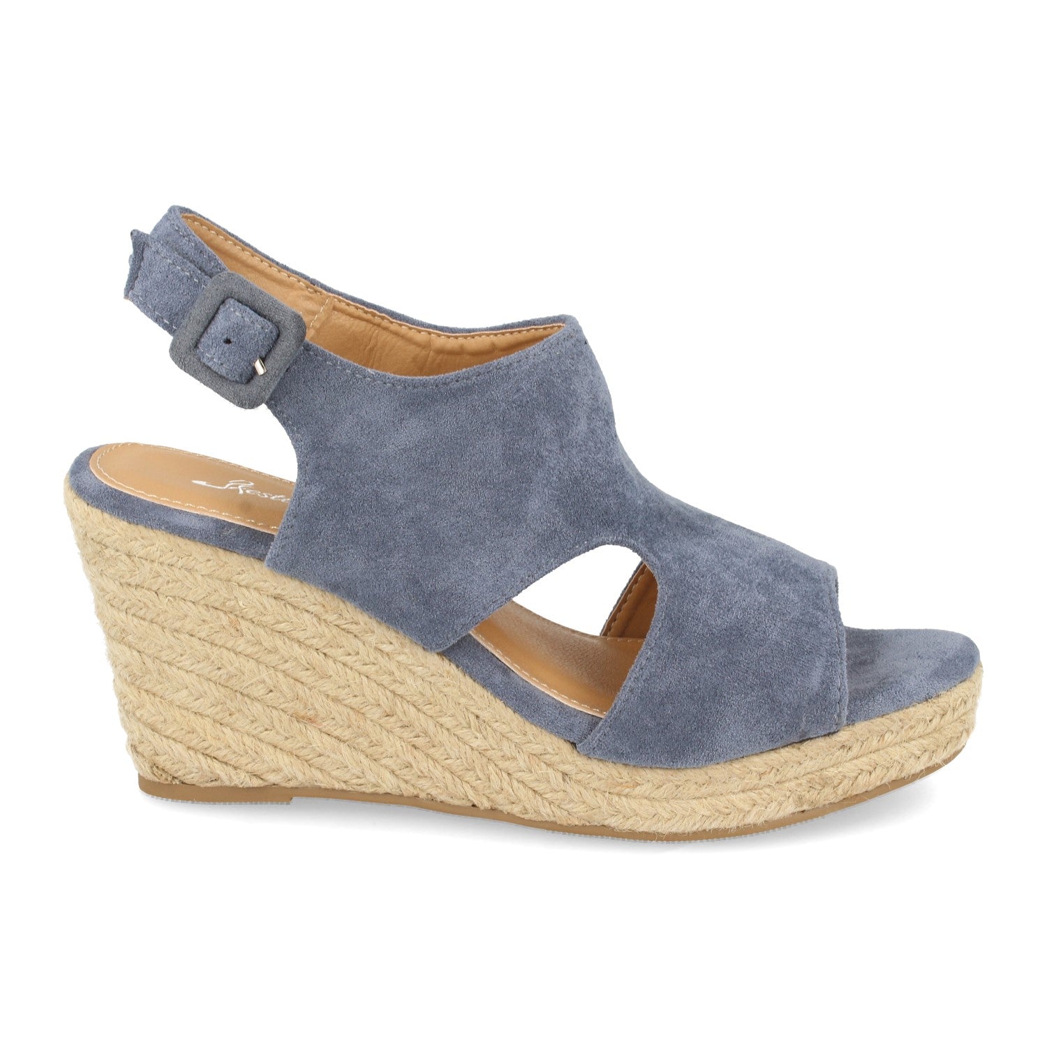 Sandalias de Mujer con Cuña de Yute, Talón y Puntera Abiertos y Hebilla en el Tobillo