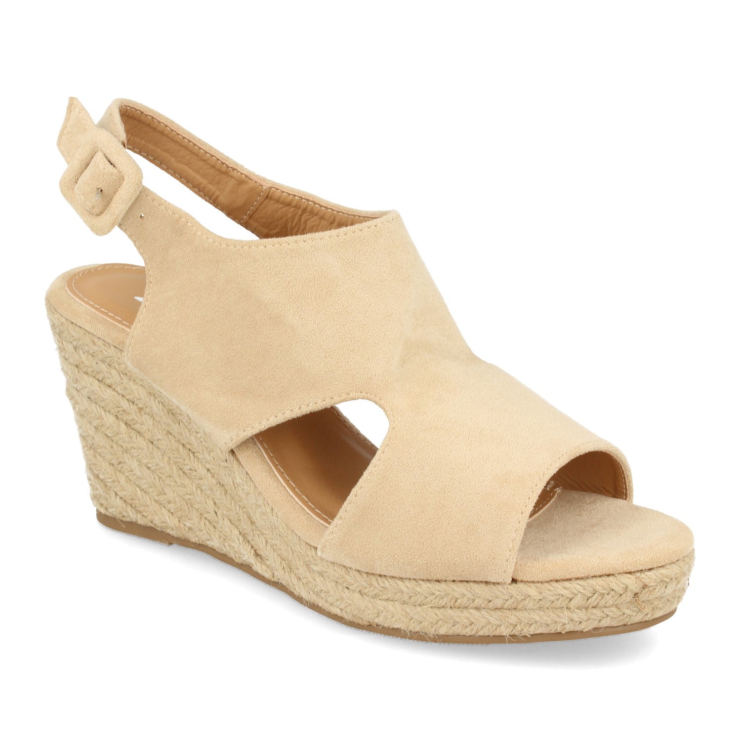 Sandalias de Mujer con Cuña de Yute, Talón y Puntera Abiertos y Hebilla en el Tobillo