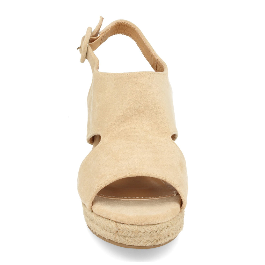 Sandalias de Mujer con Cuña de Yute, Talón y Puntera Abiertos y Hebilla en el Tobillo