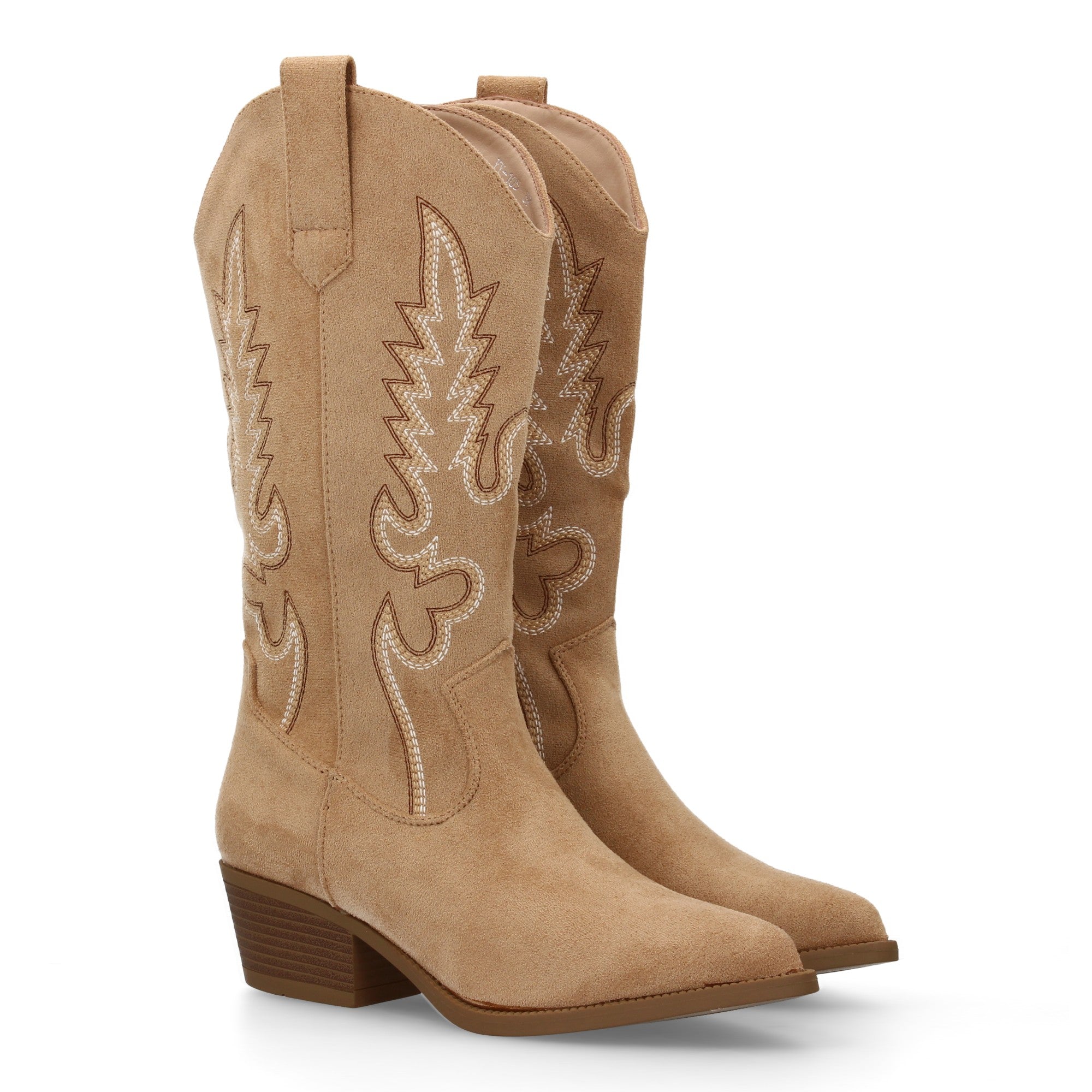 Botas Cowboy para Mujer con Tacón Bajo, Caña Bordada de 32 cm y Cremallera
