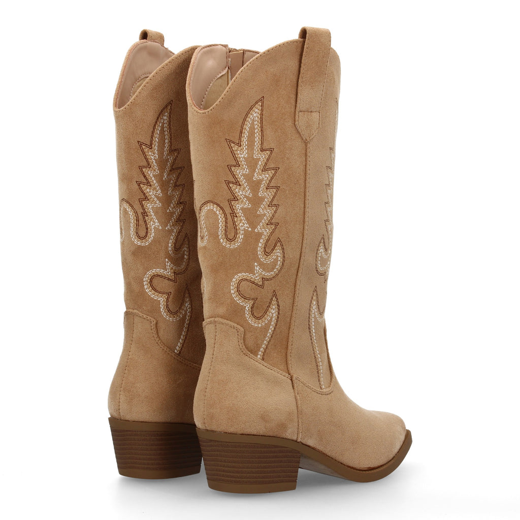 Botas Cowboy para Mujer con Tacón Bajo, Caña Bordada de 32 cm y Cremallera