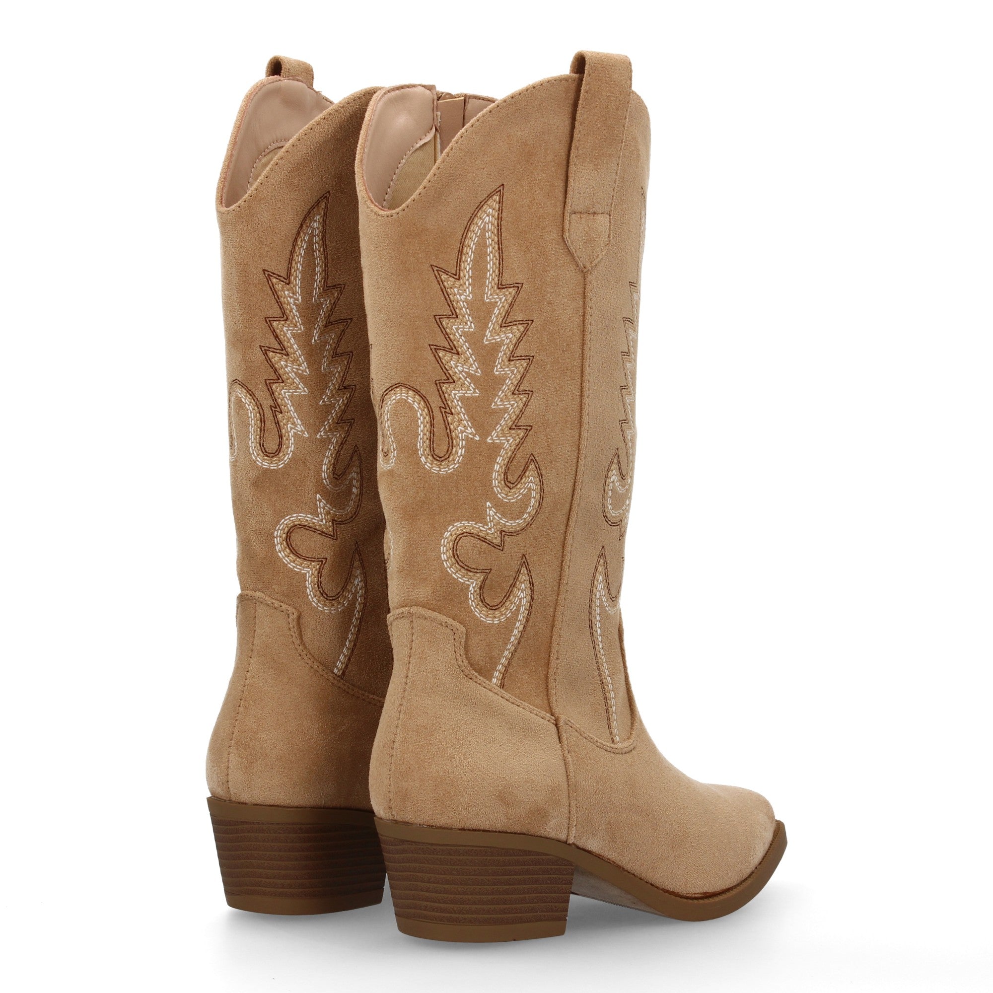 Botas Cowboy para Mujer con Tacón Bajo, Caña Bordada de 32 cm y Cremallera
