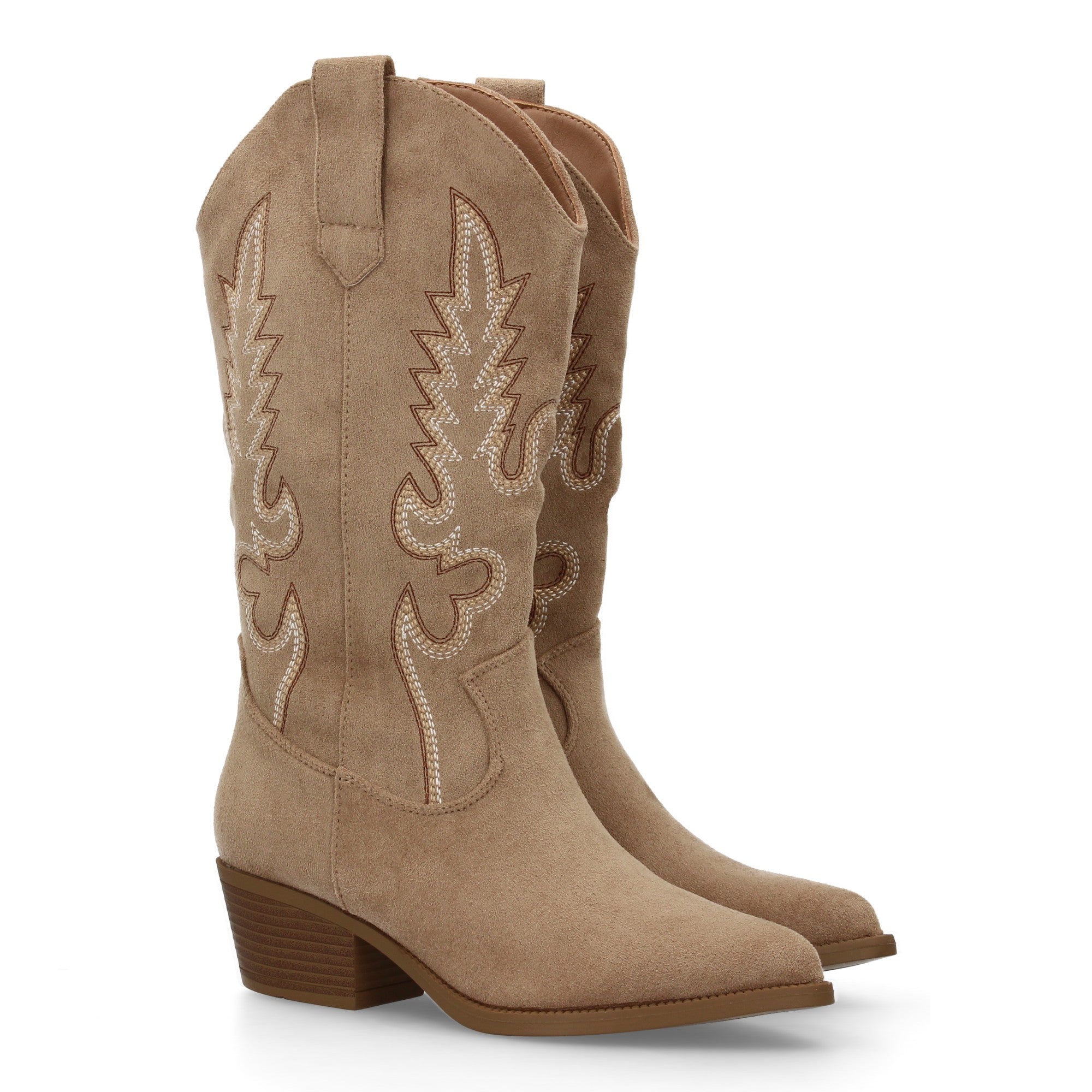 Botas Cowboy para Mujer con Tacón Bajo, Caña Bordada de 32 cm y Cremallera