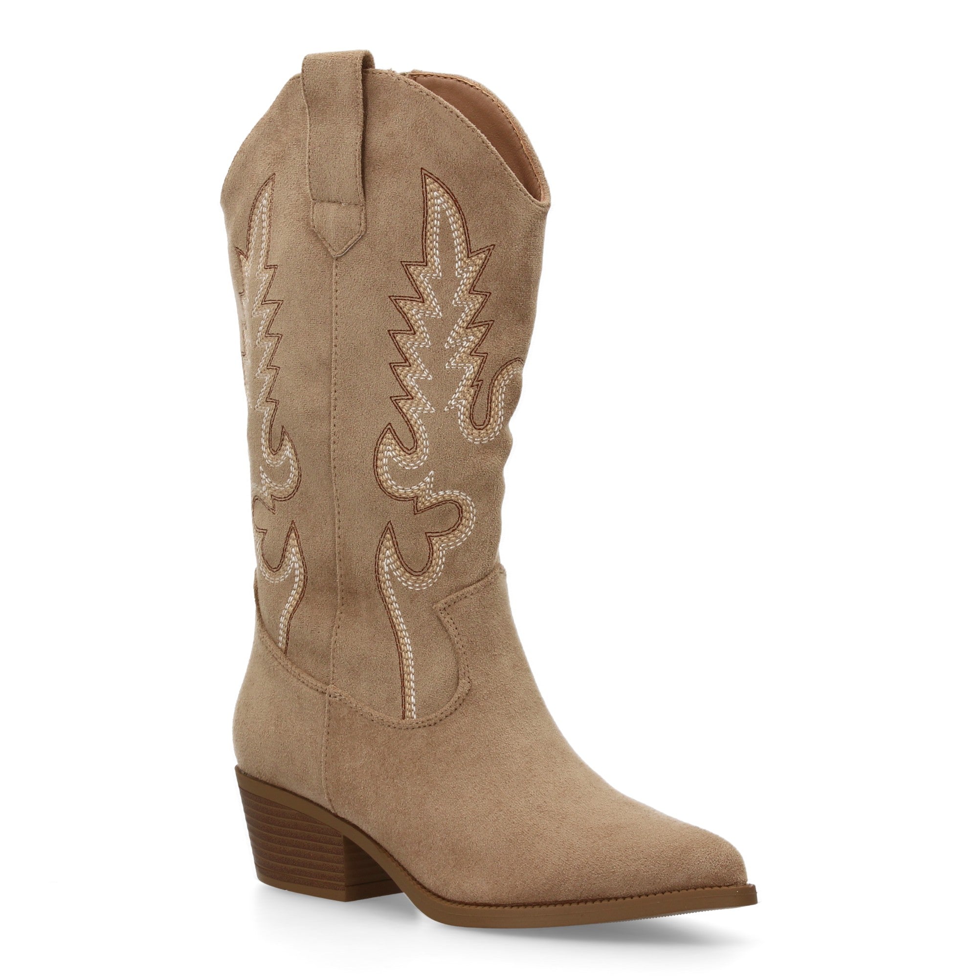 Botas Cowboy para Mujer con Tacón Bajo, Caña Bordada de 32 cm y Cremallera