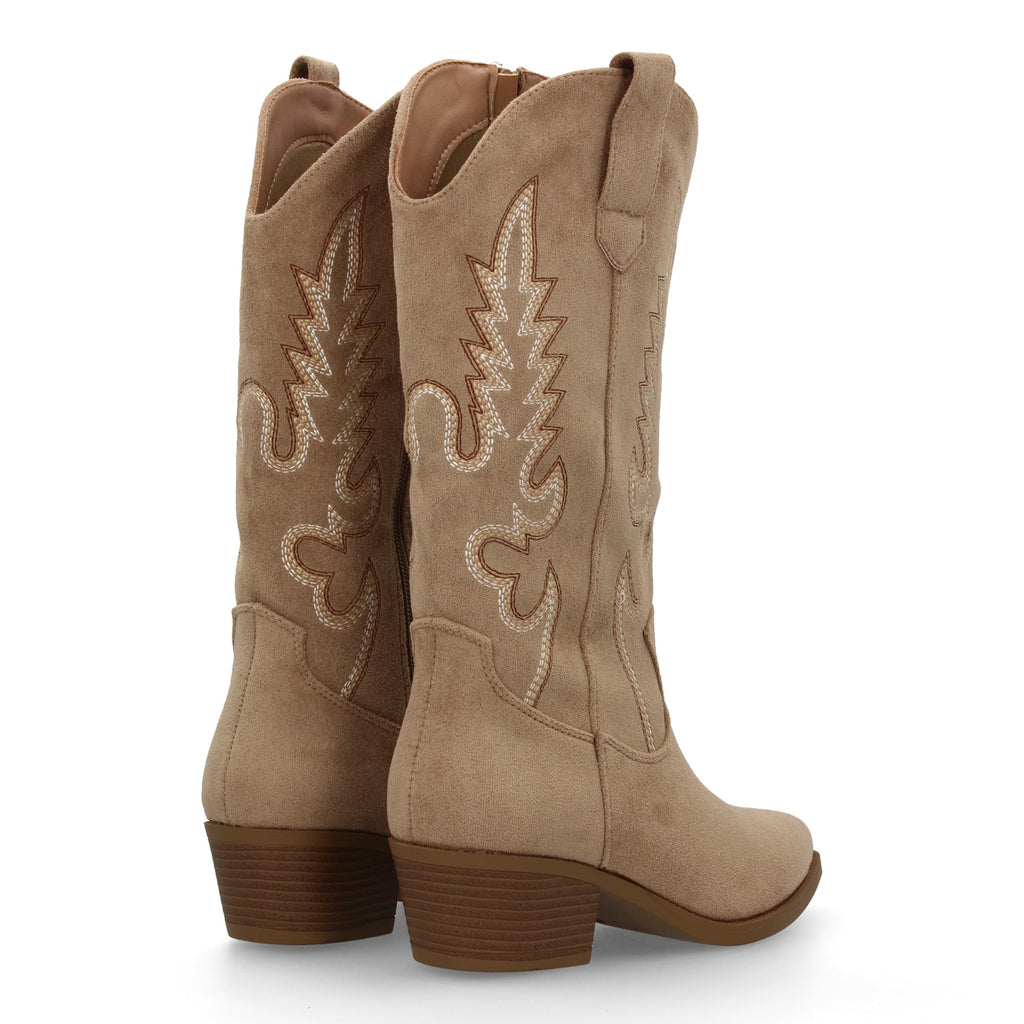 Botas Cowboy para Mujer con Tacón Bajo, Caña Bordada de 32 cm y Cremallera
