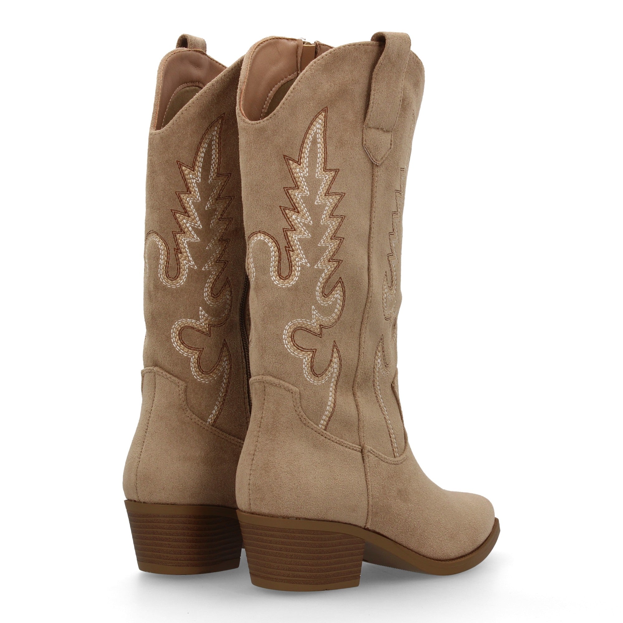 Botas Cowboy para Mujer con Tacón Bajo, Caña Bordada de 32 cm y Cremallera