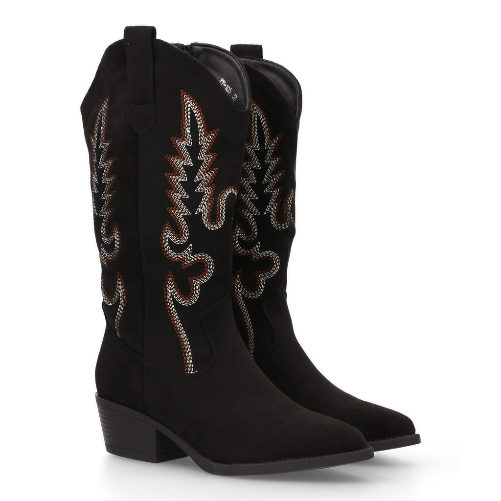Botas Cowboy para Mujer con Tacón Bajo, Caña Bordada de 32 cm y Cremallera