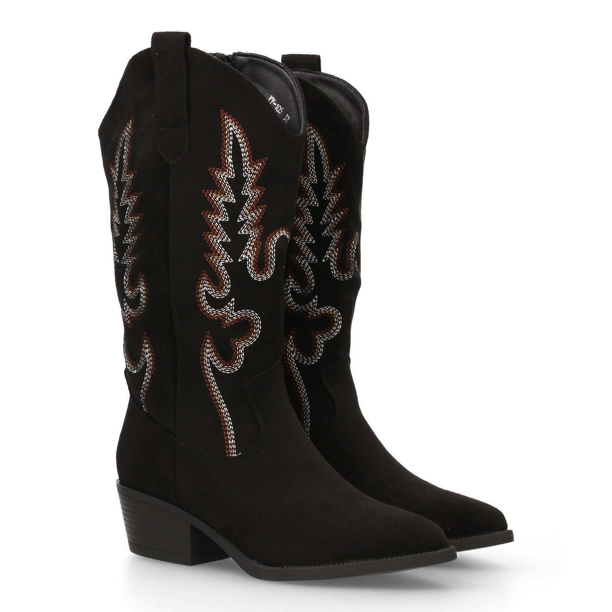 Botas Cowboy para Mujer con Tacón Bajo, Caña Bordada de 32 cm y Cremallera