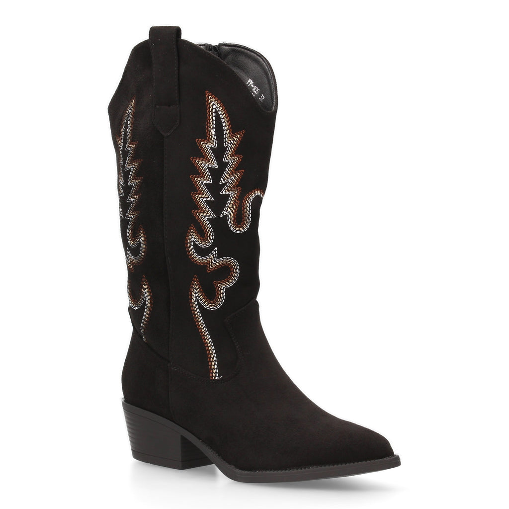 Botas Cowboy para Mujer con Tacón Bajo, Caña Bordada de 32 cm y Cremallera