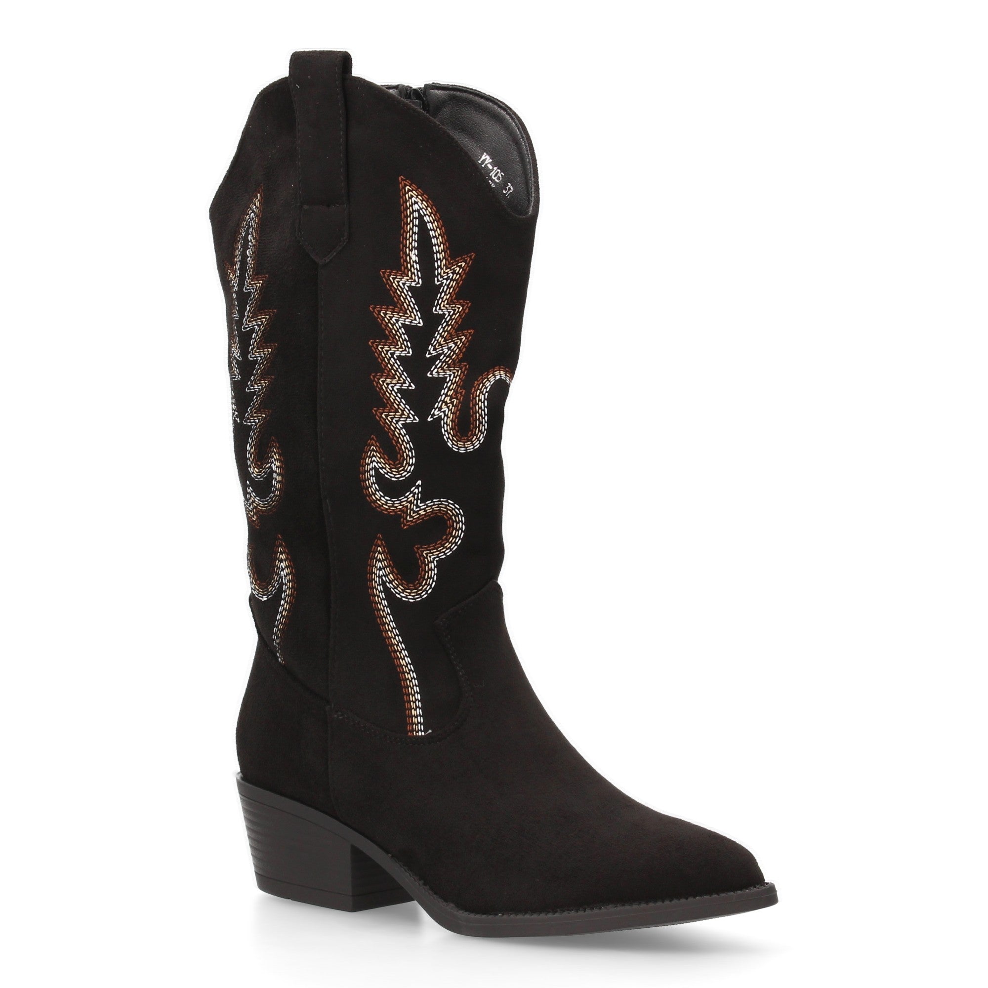 Botas Cowboy para Mujer con Tacón Bajo, Caña Bordada de 32 cm y Cremallera