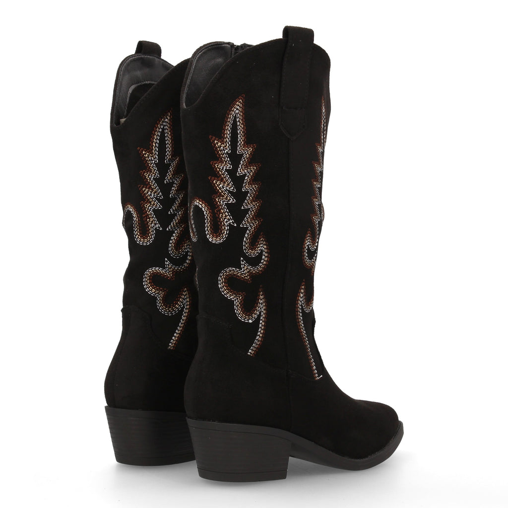 Botas Cowboy para Mujer con Tacón Bajo, Caña Bordada de 32 cm y Cremallera