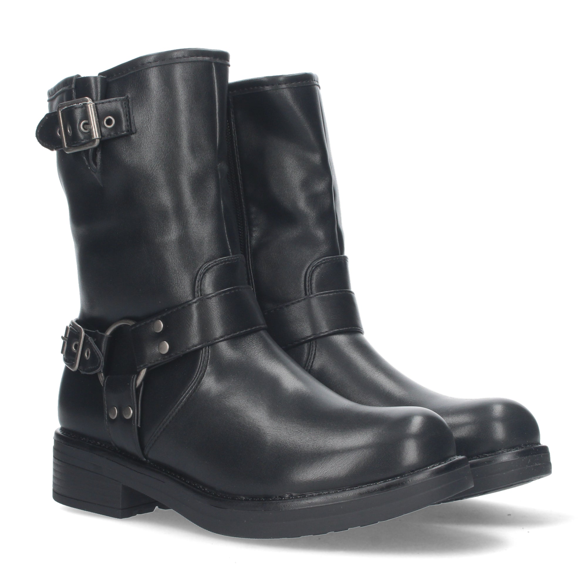 Botines moteros negros con detalle hebillas