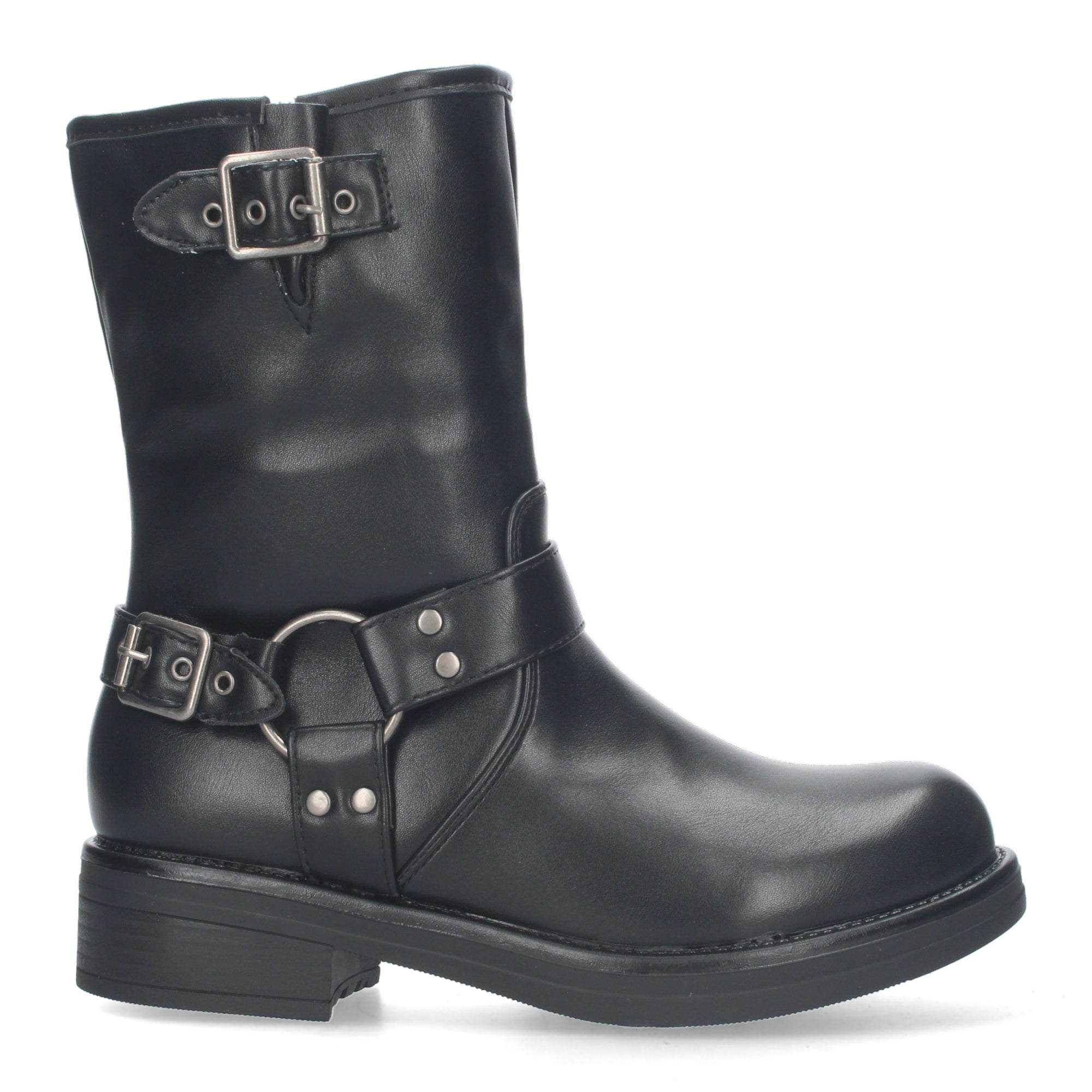 Botines moteros negros con detalle hebillas