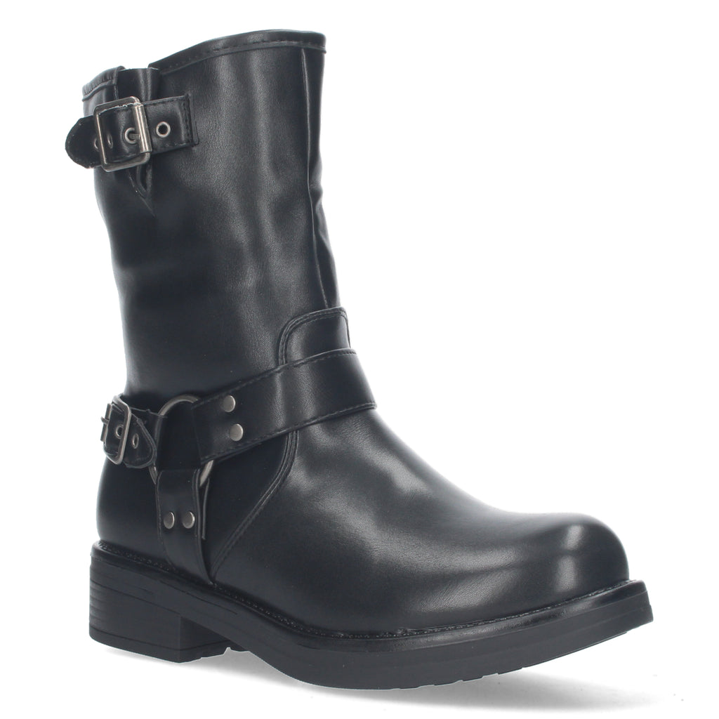 Botines moteros negros con detalle hebillas