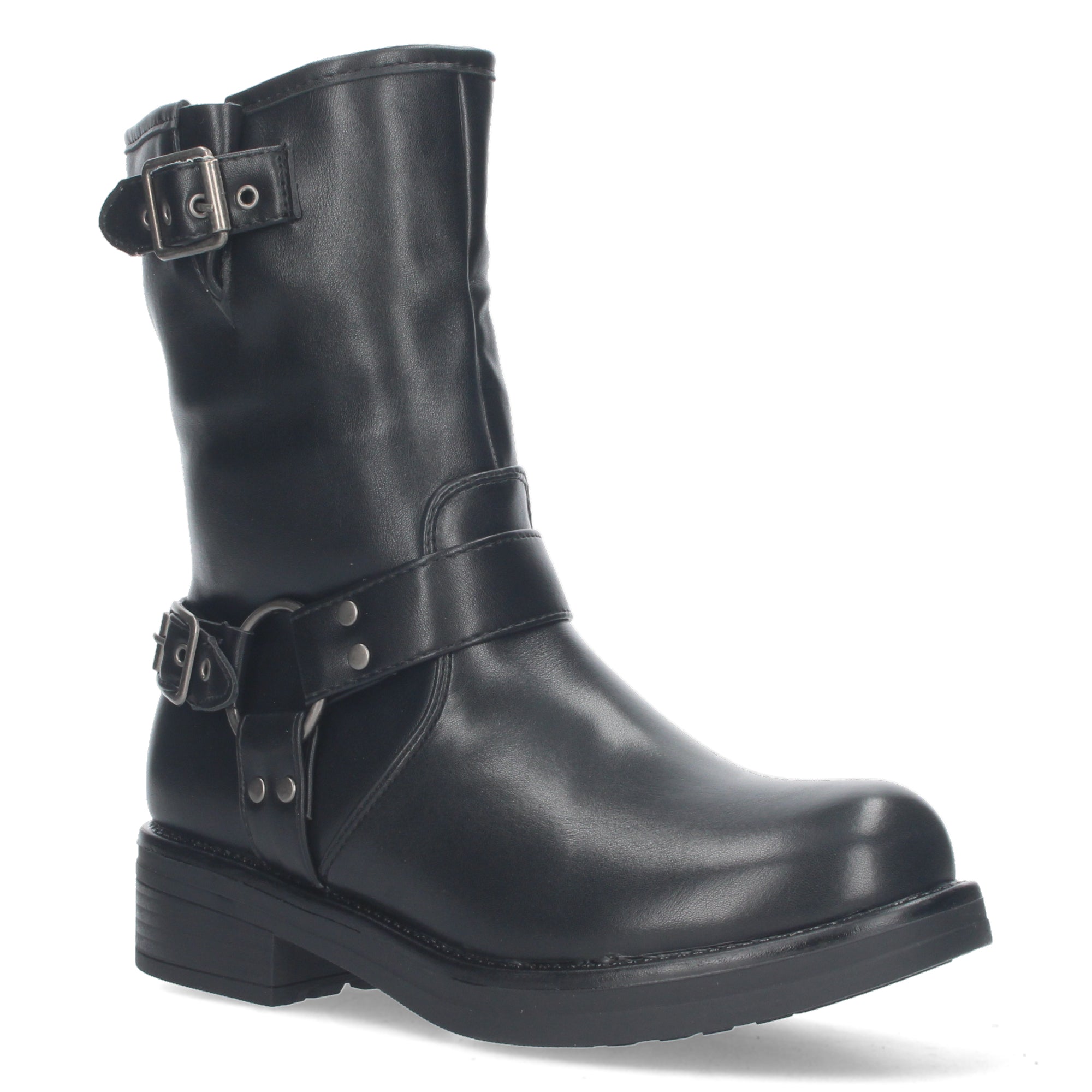 Botines moteros negros con detalle hebillas