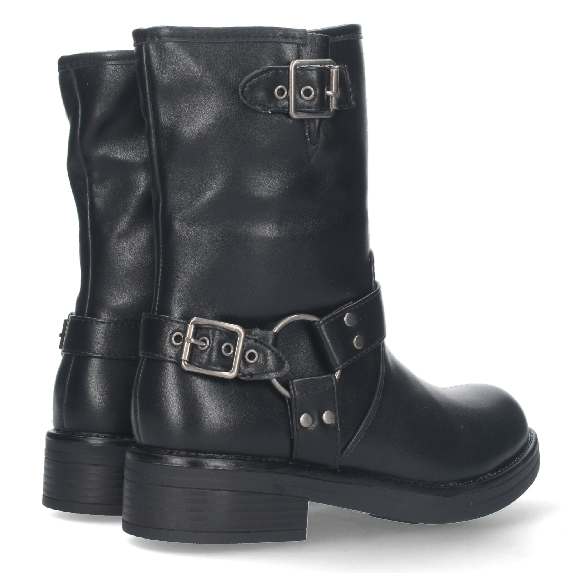 Botines moteros negros con detalle hebillas