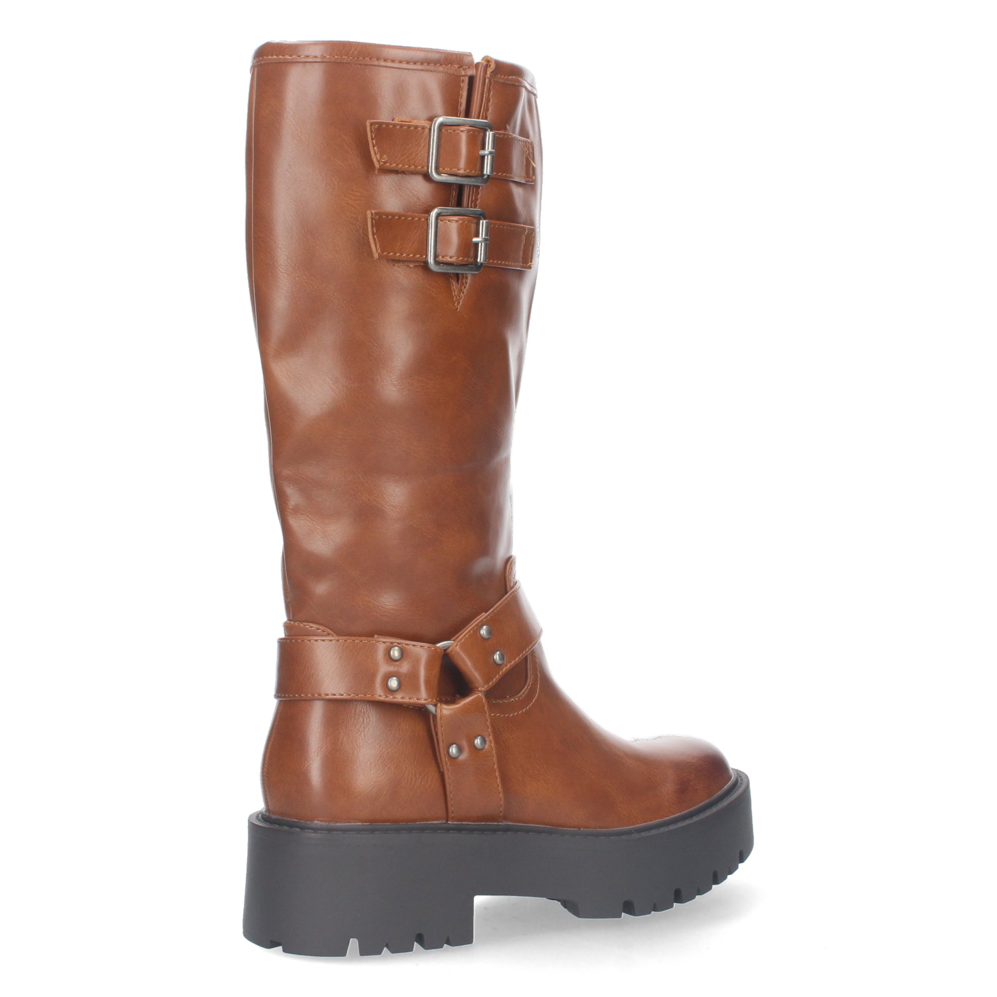 Botas Moteras de Mujer con Tacón Bajo, Plataforma, Hebillas y Cremallera