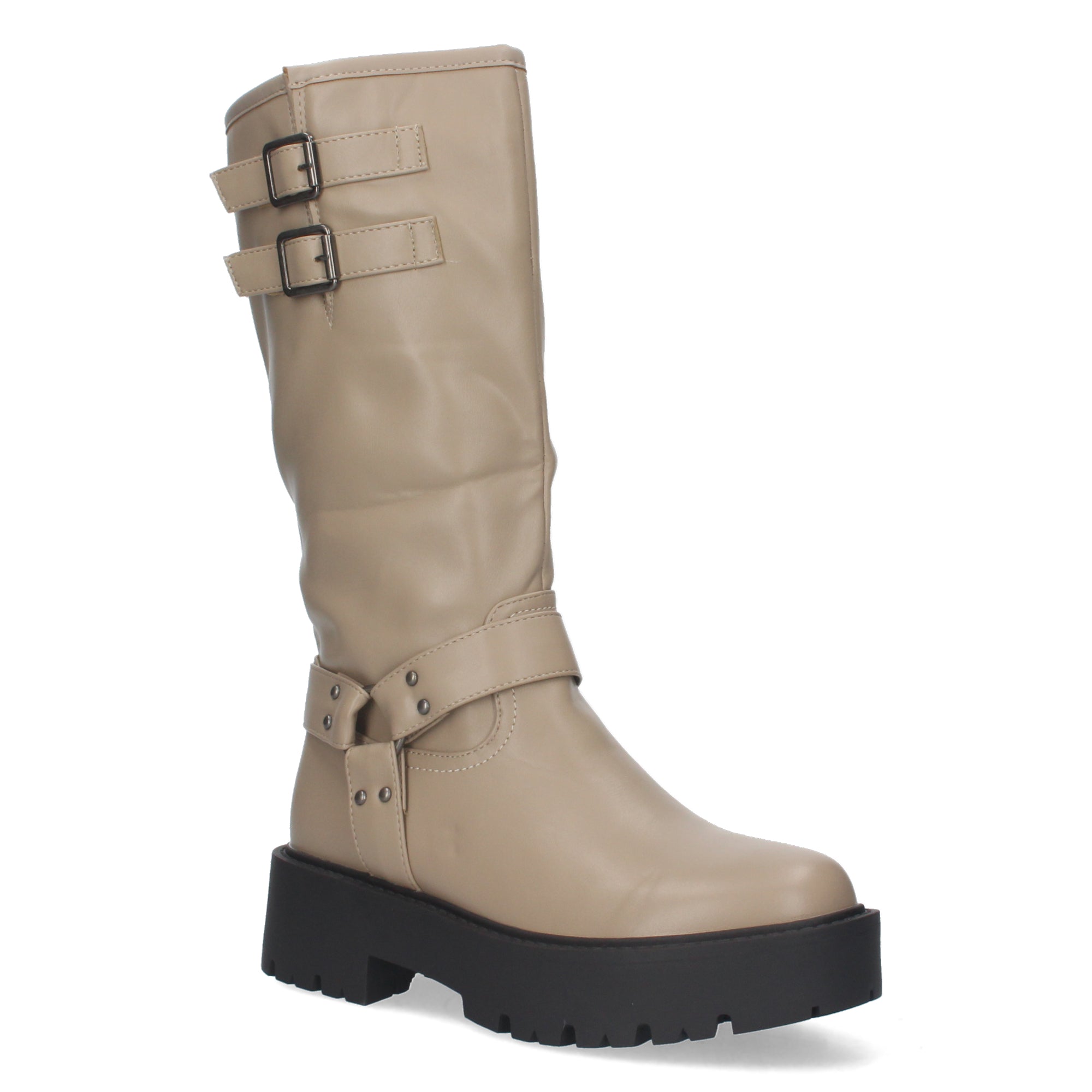 Botas Moteras de Mujer con Tacón Bajo, Plataforma, Hebillas y Cremallera