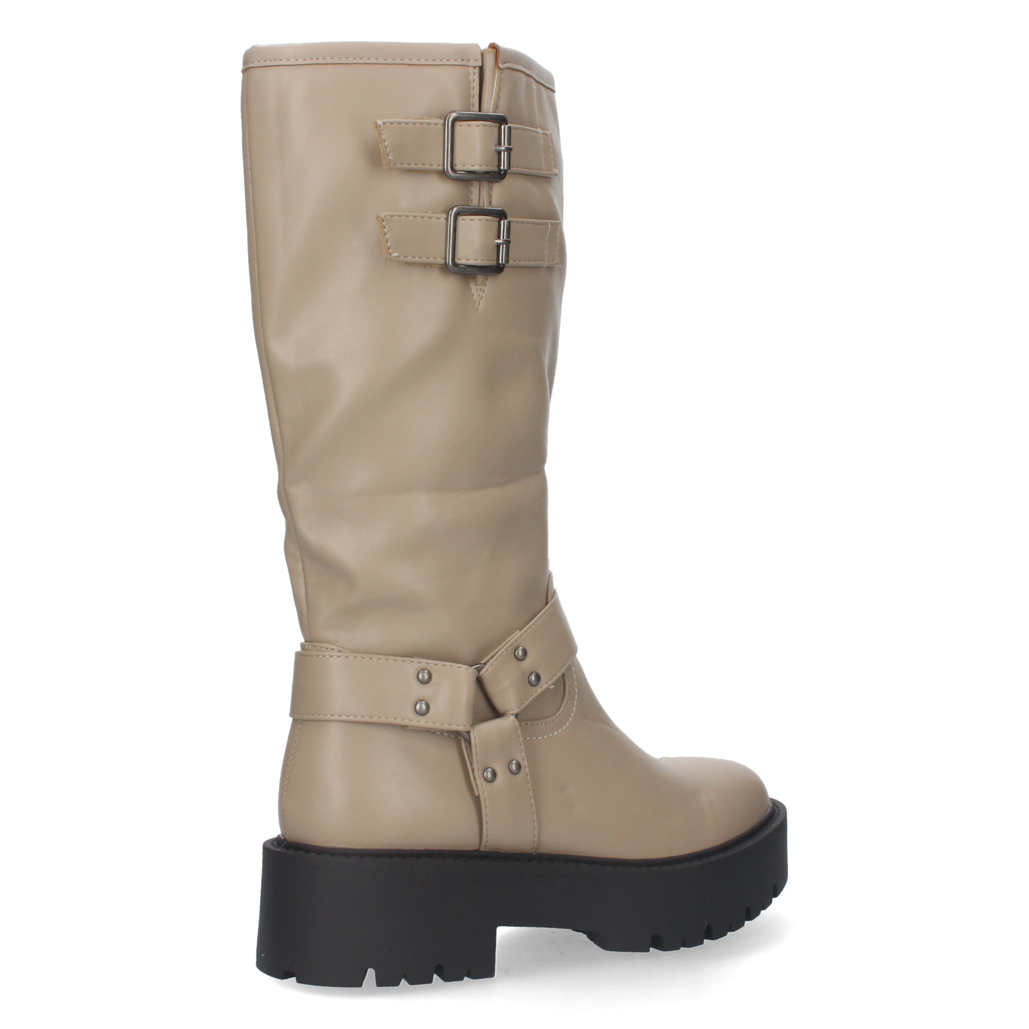 Botas Moteras de Mujer con Tacón Bajo, Plataforma, Hebillas y Cremallera