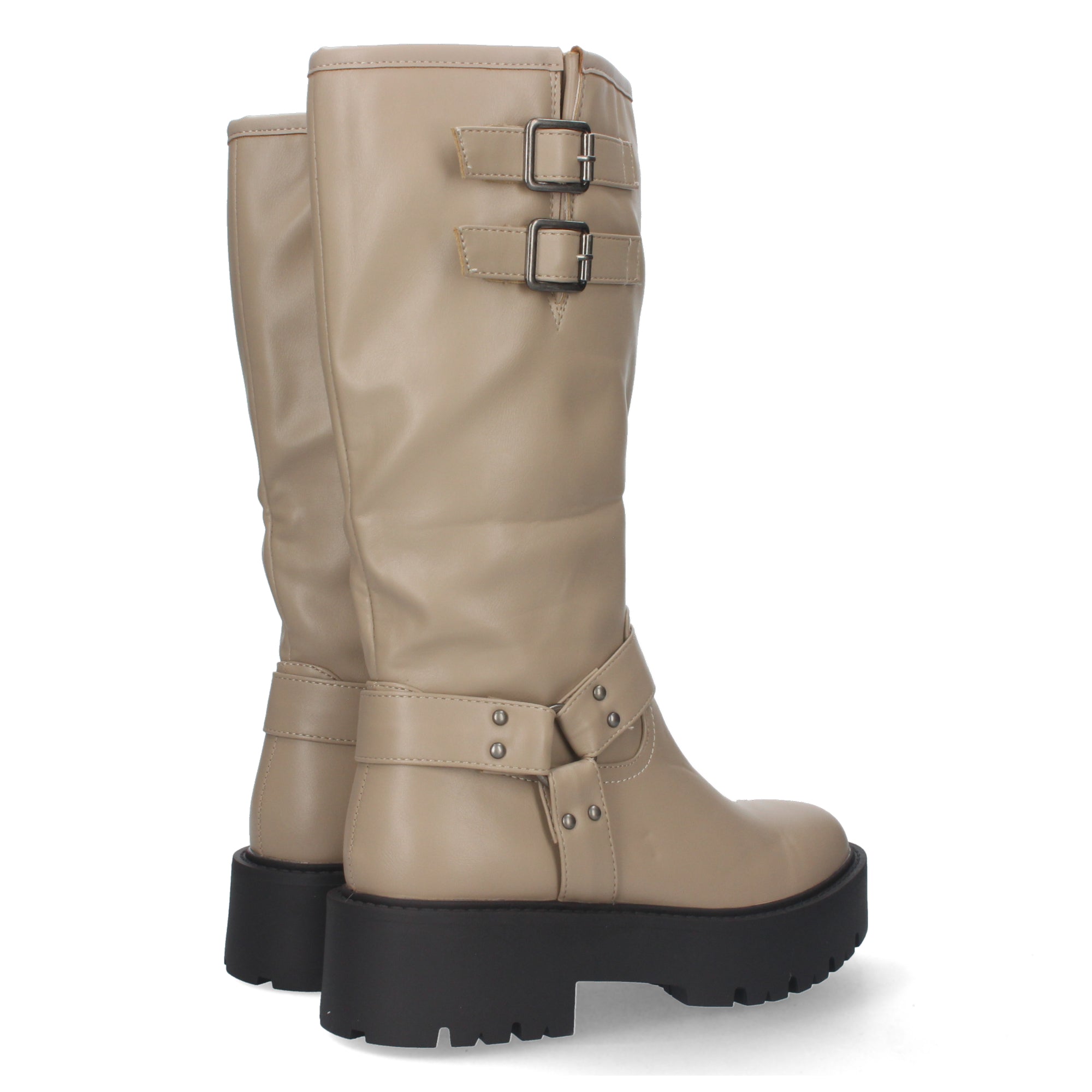 Botas Moteras de Mujer con Tacón Bajo, Plataforma, Hebillas y Cremallera