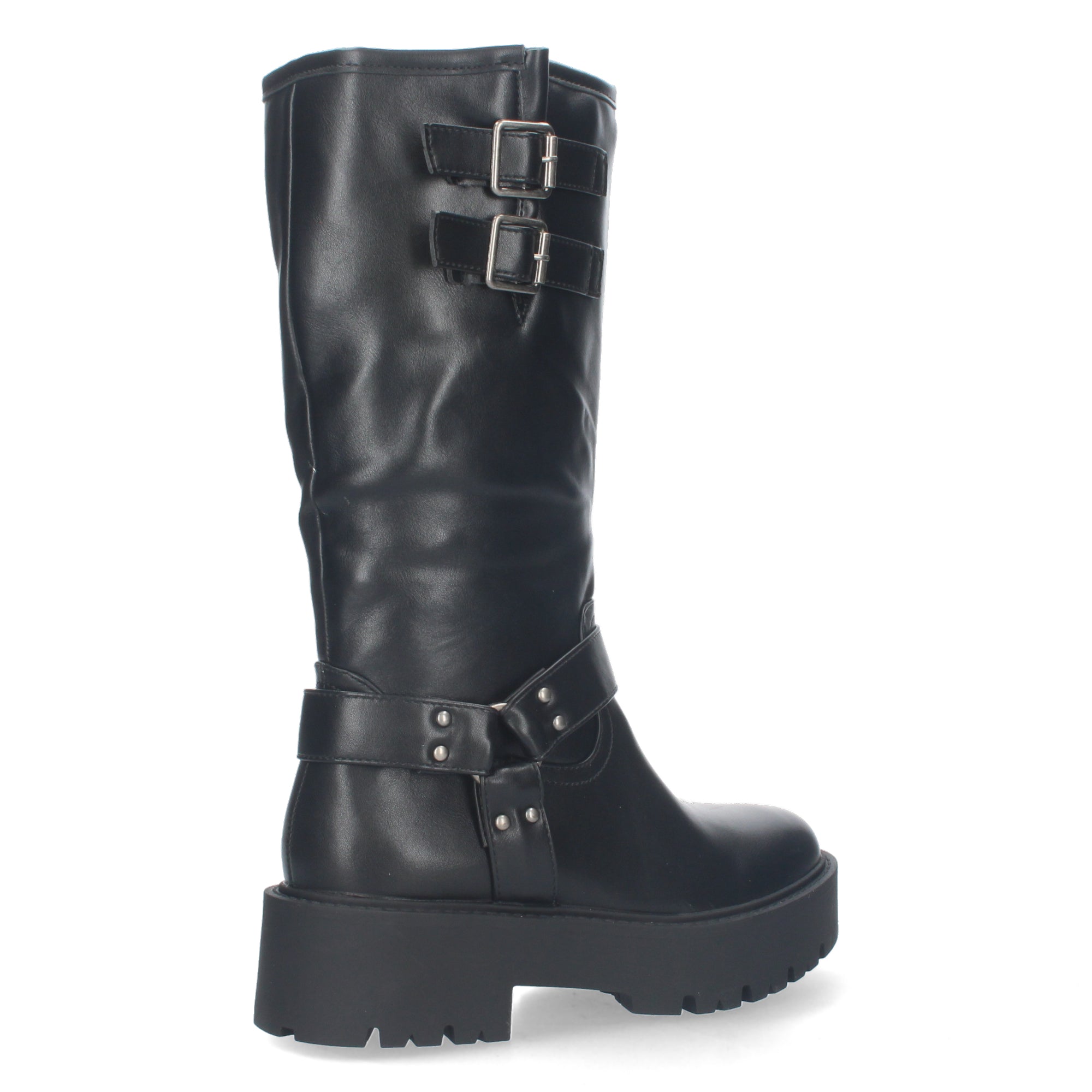 Botas Moteras de Mujer con Tacón Bajo, Plataforma, Hebillas y Cremallera