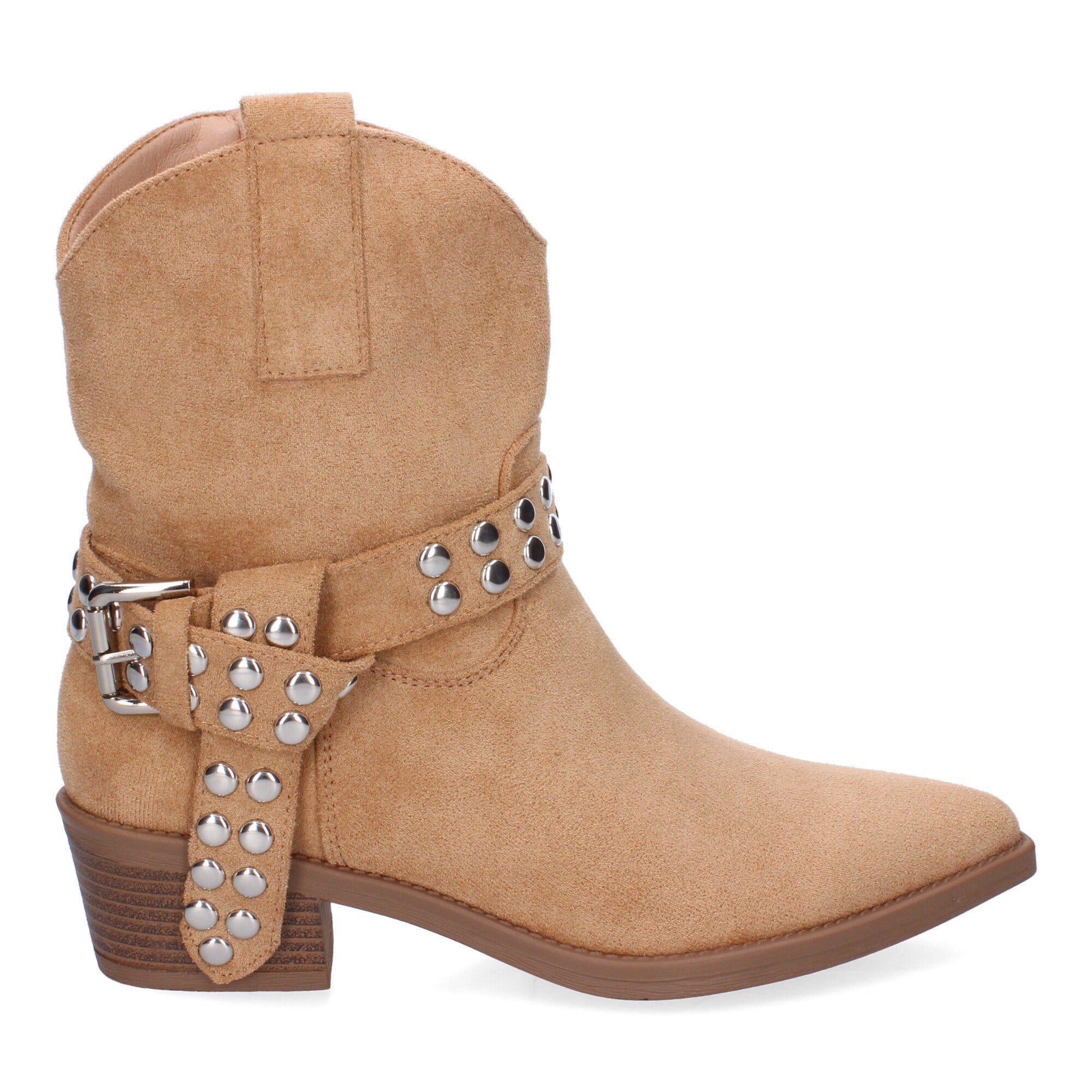 Botin beige estilo campero y hebilla decorativa