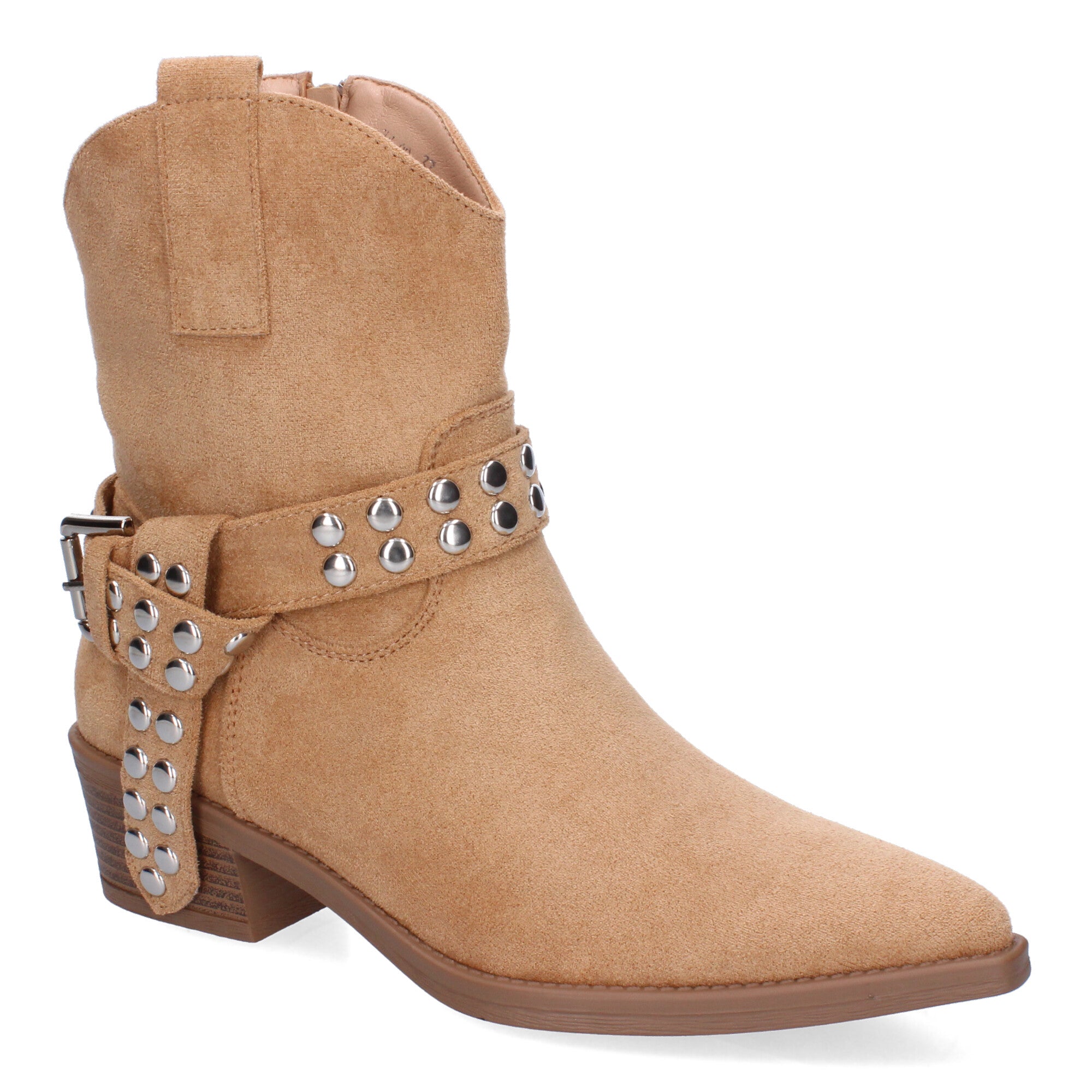 Botin beige estilo campero y hebilla decorativa