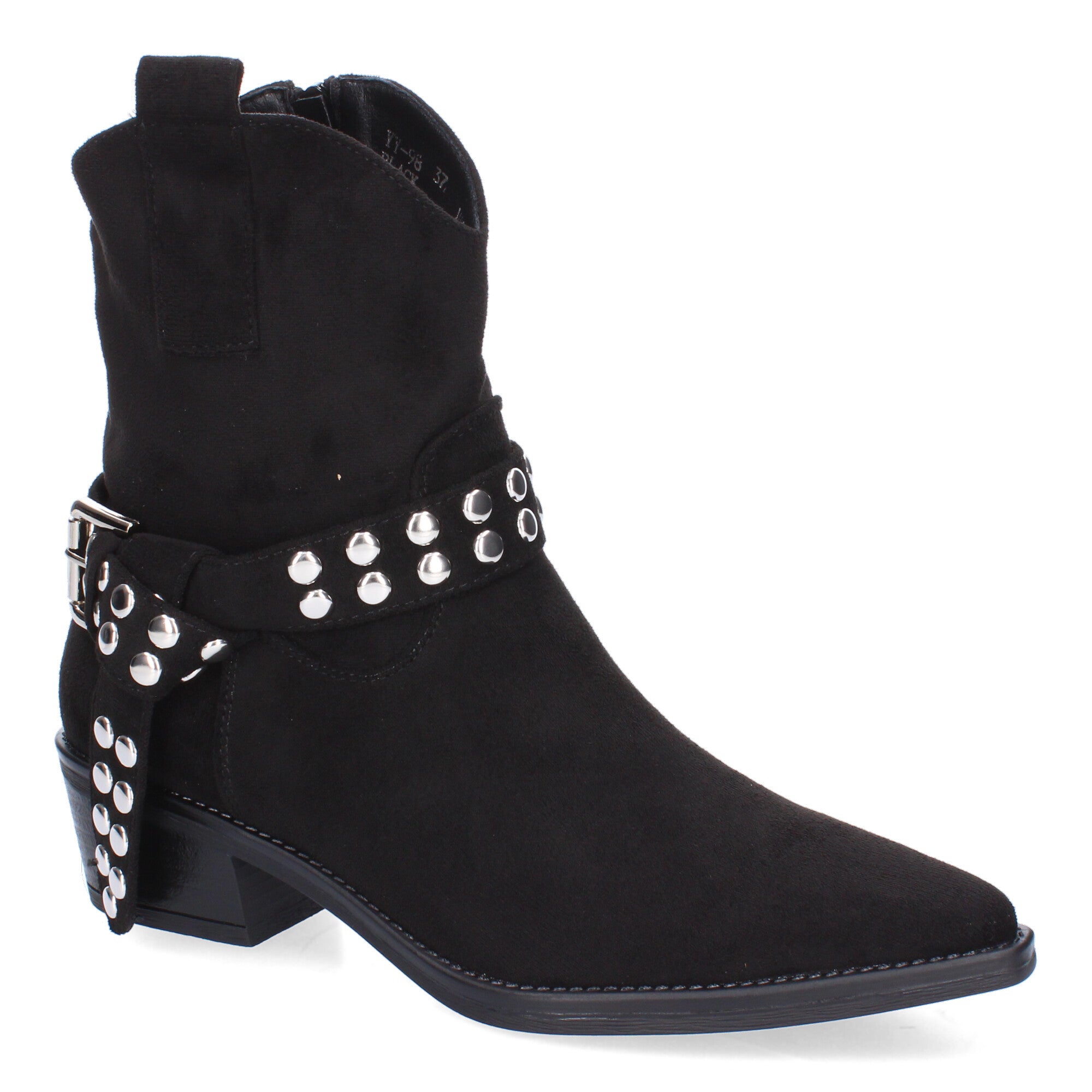 Botin negro estilo campero con detalle hebilla